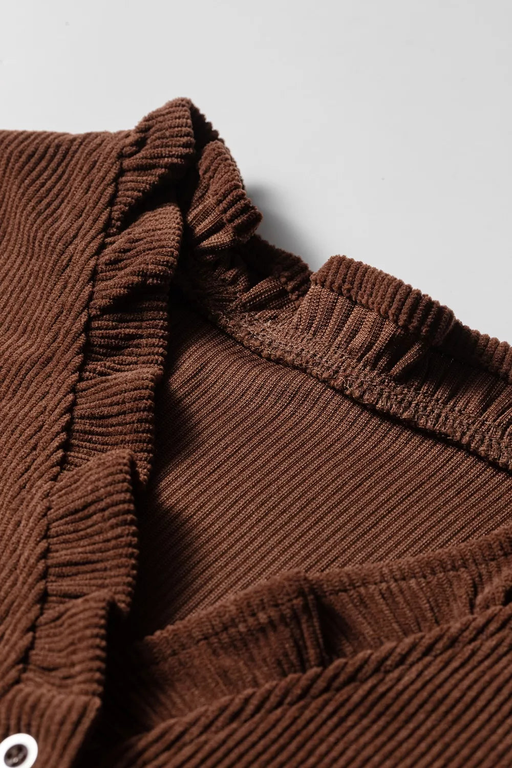 Solid Color Ruffle Trim V Neck Long Sleeve Button Corduroy Shakcet