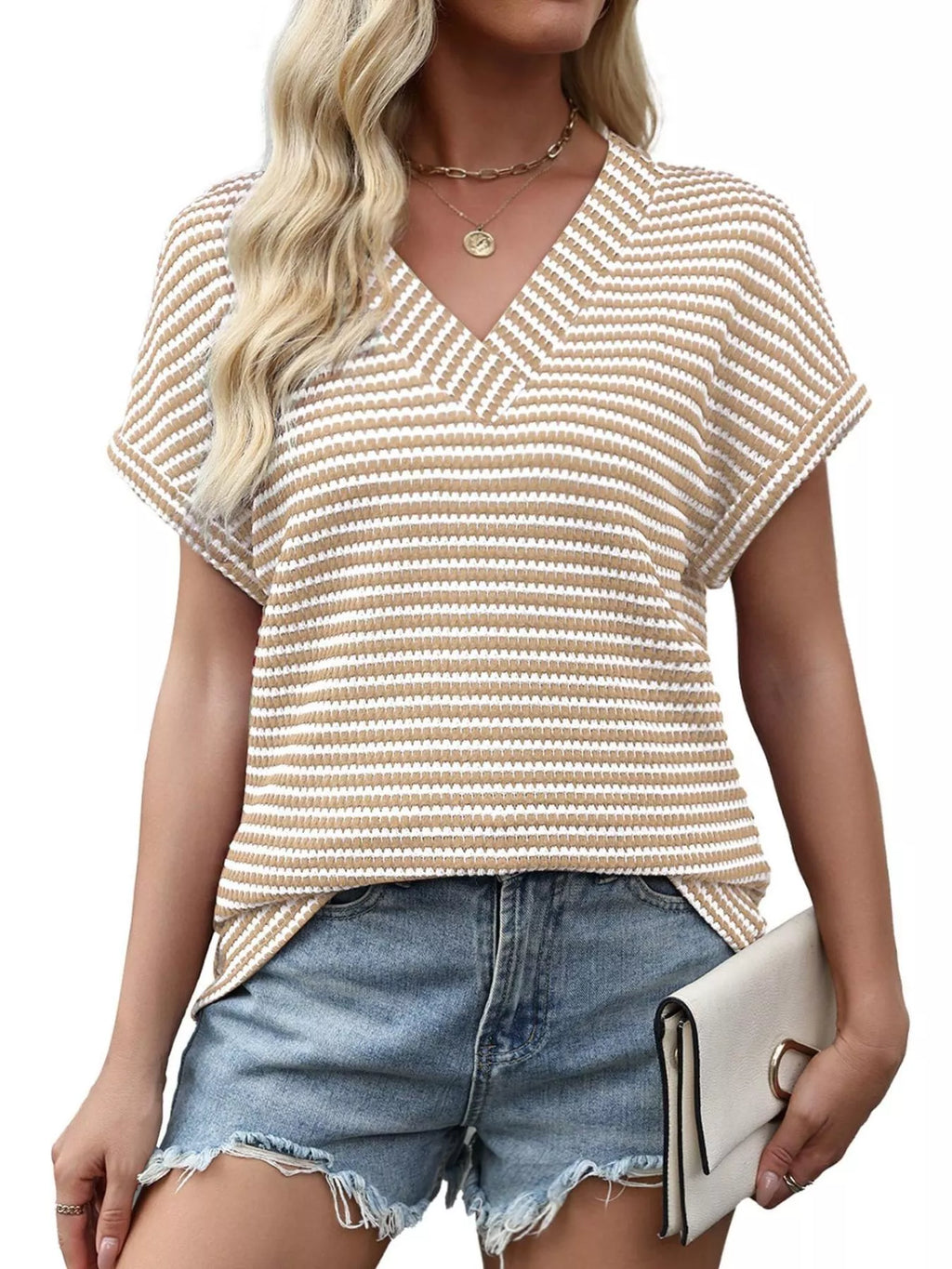 Striped V-Neck Relaxed Fit T-Shirt