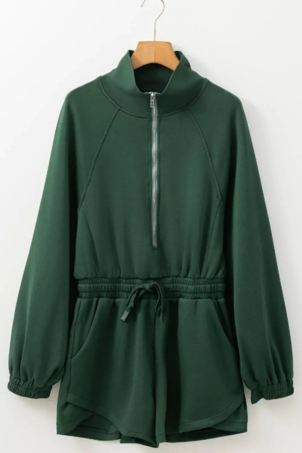 Zip-Up Drawstring Waist Romper