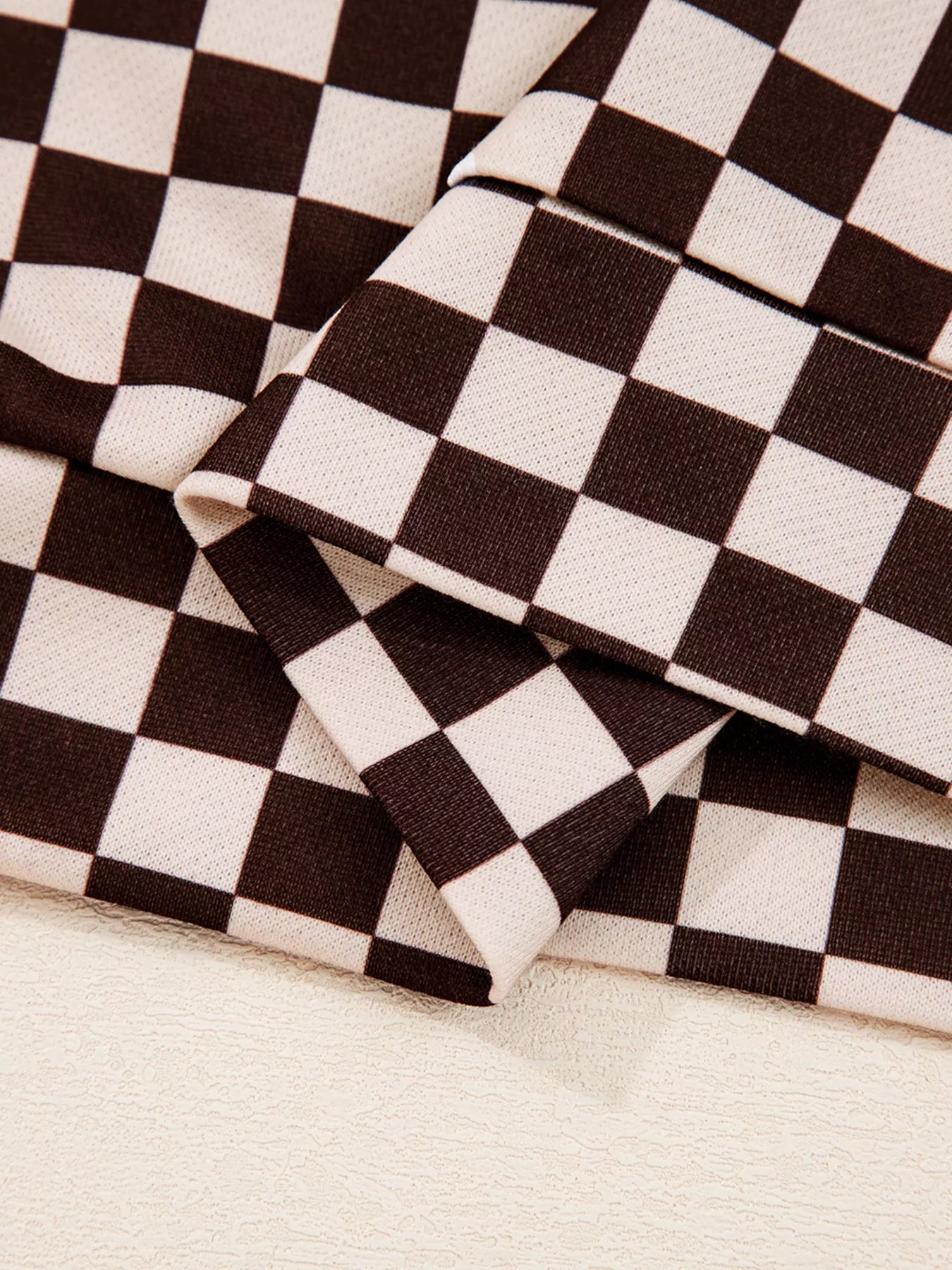 Checkered Drawstring Hoodie and Pants Set