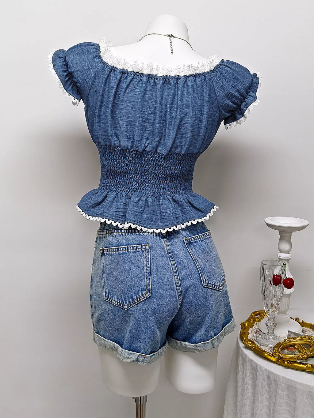 Smocked Short Sleeve Blouse