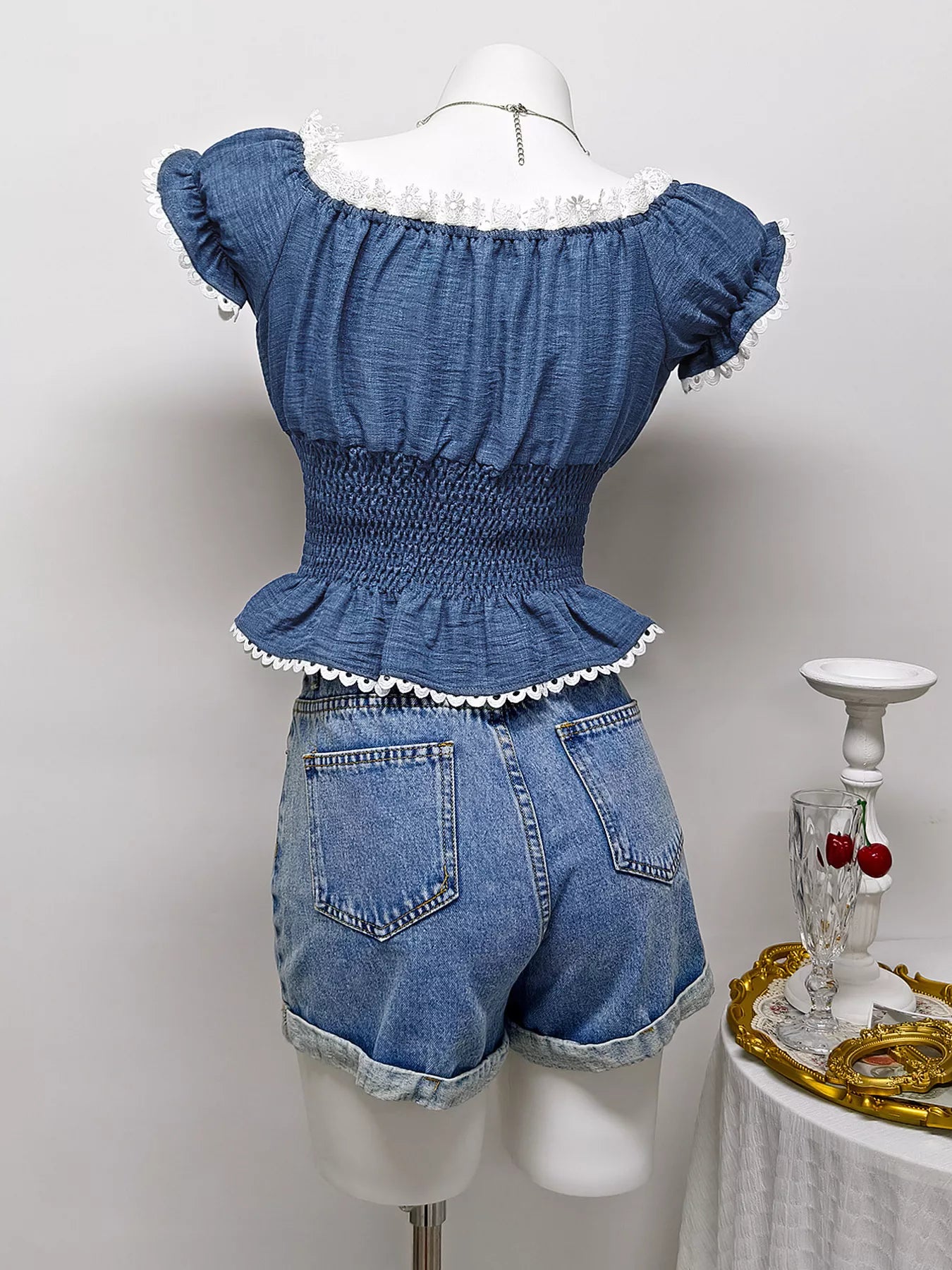 Smocked Short Sleeve Blouse