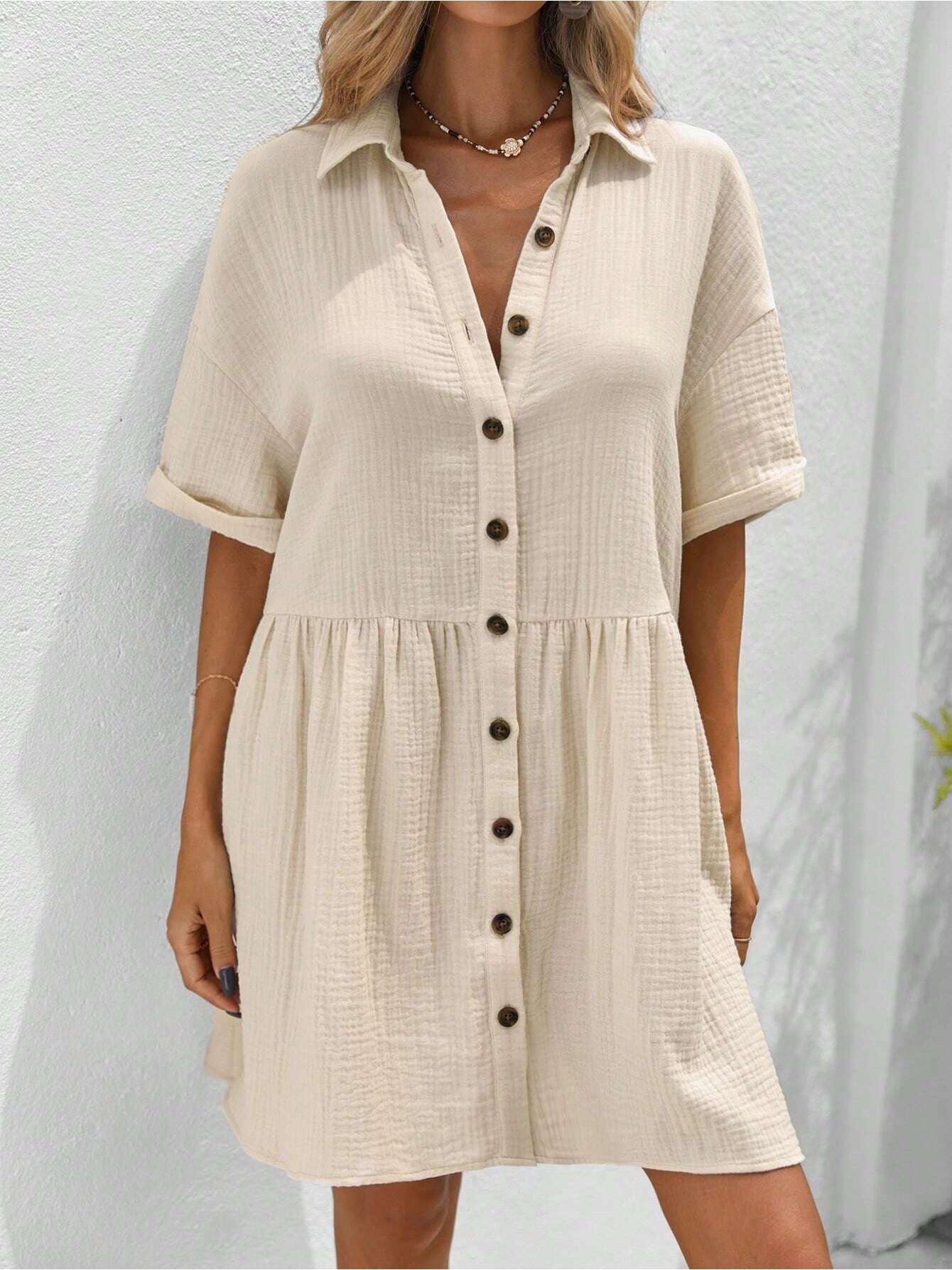 Women’s Ruffle Hem Shirt Dress – Loose Fit Summer Holiday Style