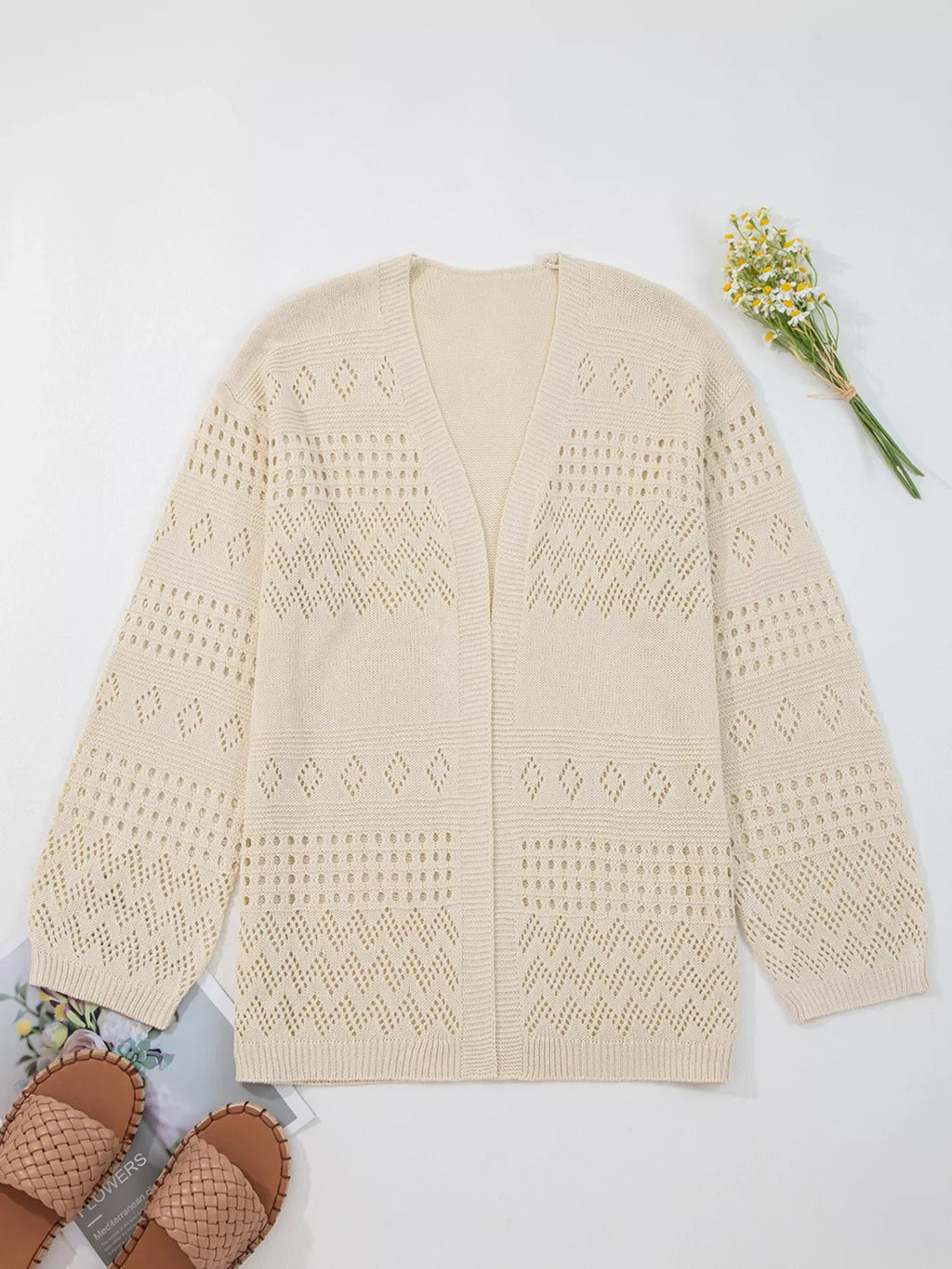 Hollowed Knit Open Front Cardigan