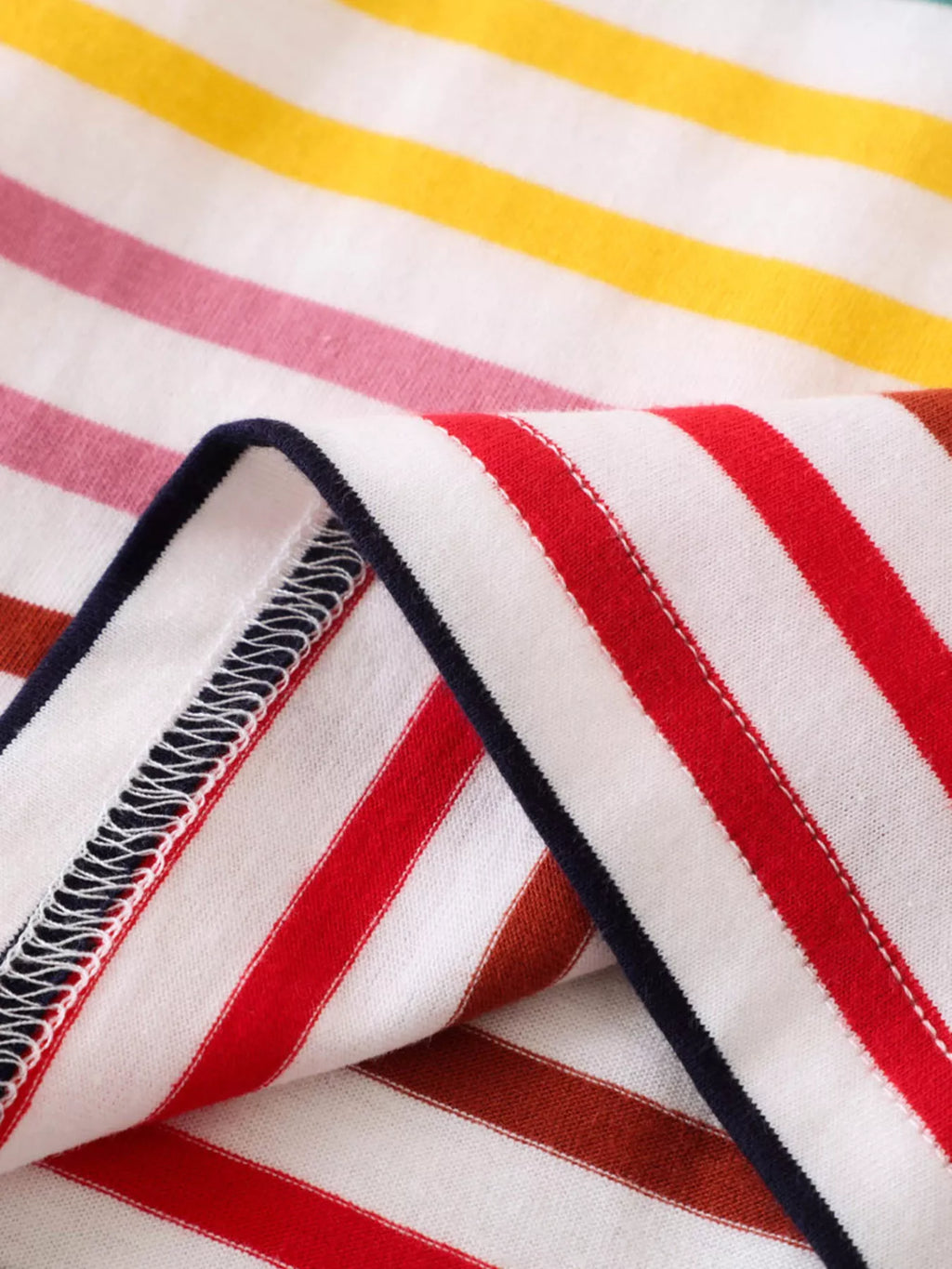 Children's Colorful Striped Polo Shirt and Car Print Shorts Set