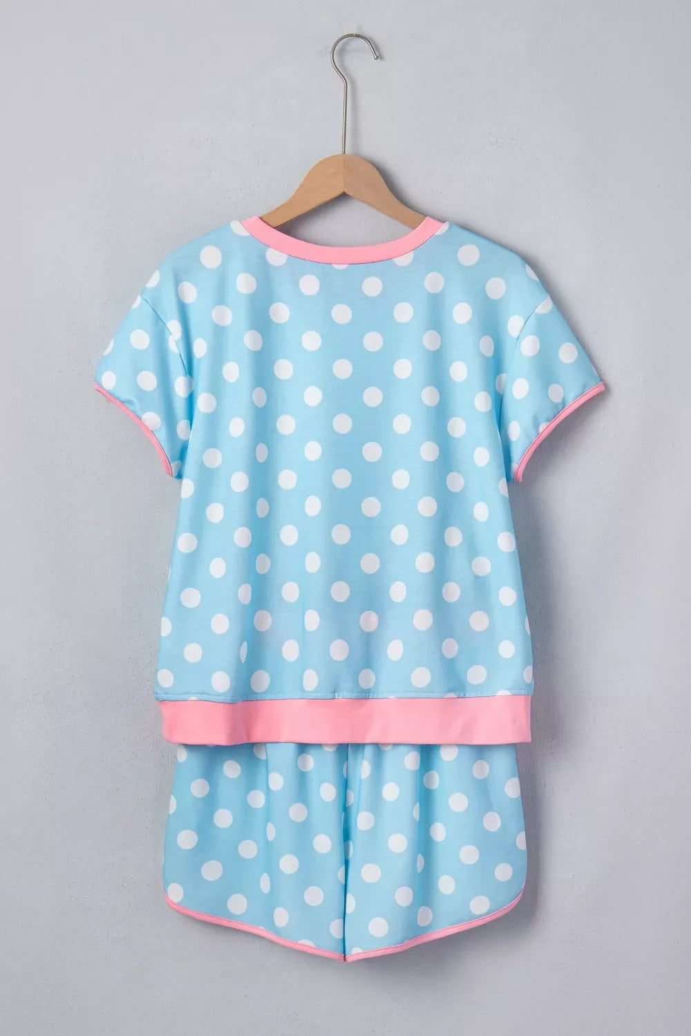 Polka Dot Contrast Trim Top and Drawstring Shorts Set