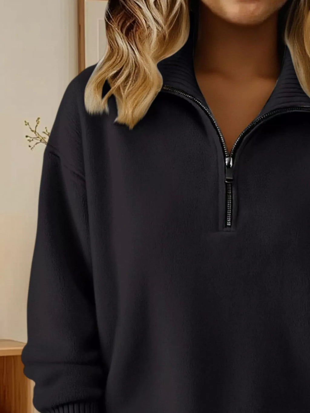 Full Size Half Zip Dropped Shoulder Sweater Plus Size