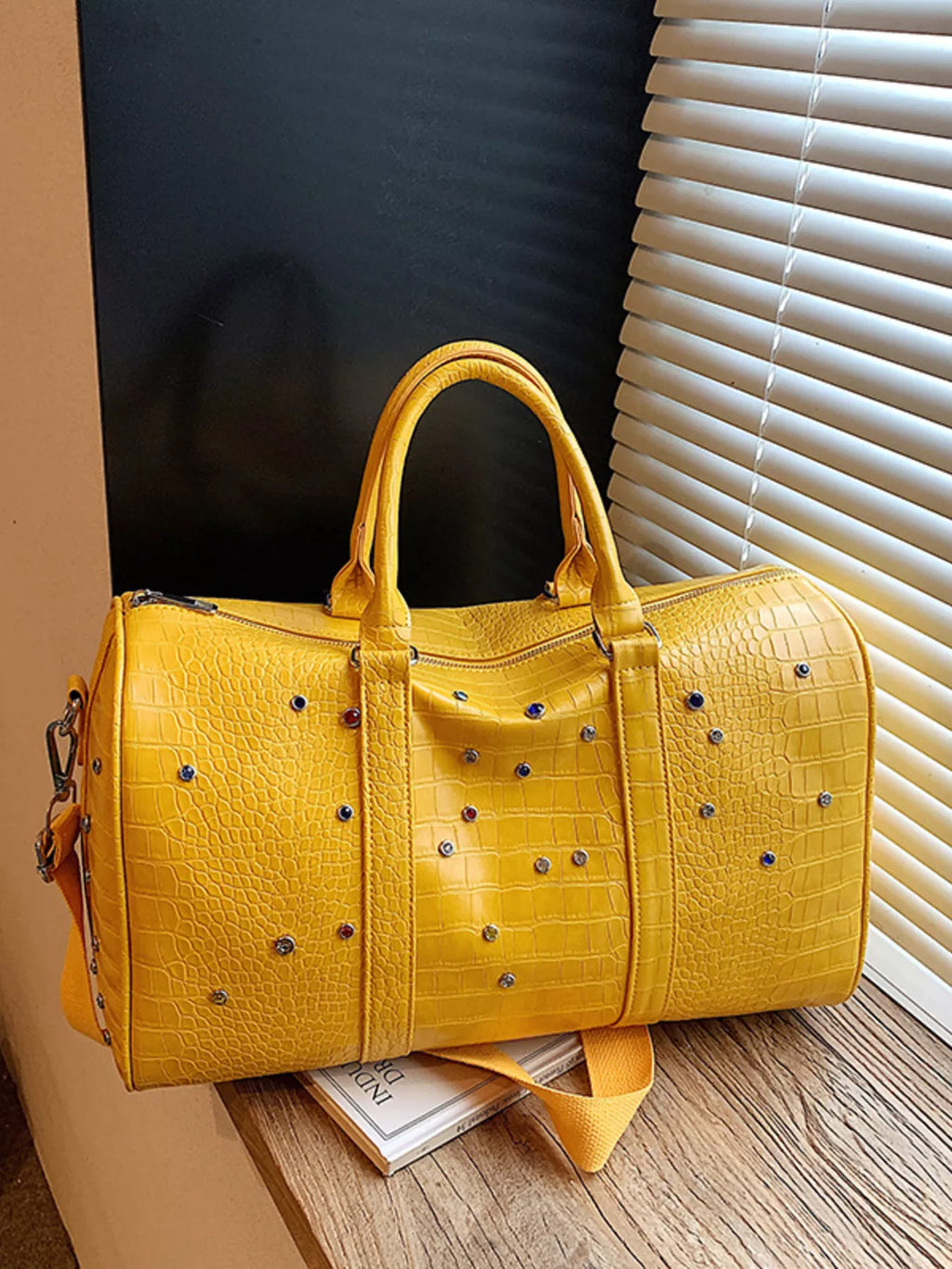 Crocodile Embossed Studded Travel Bag