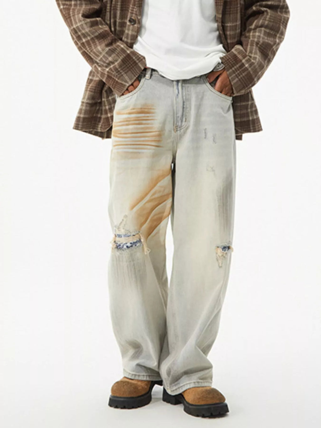 Men's Distressed Wide Leg Jeans