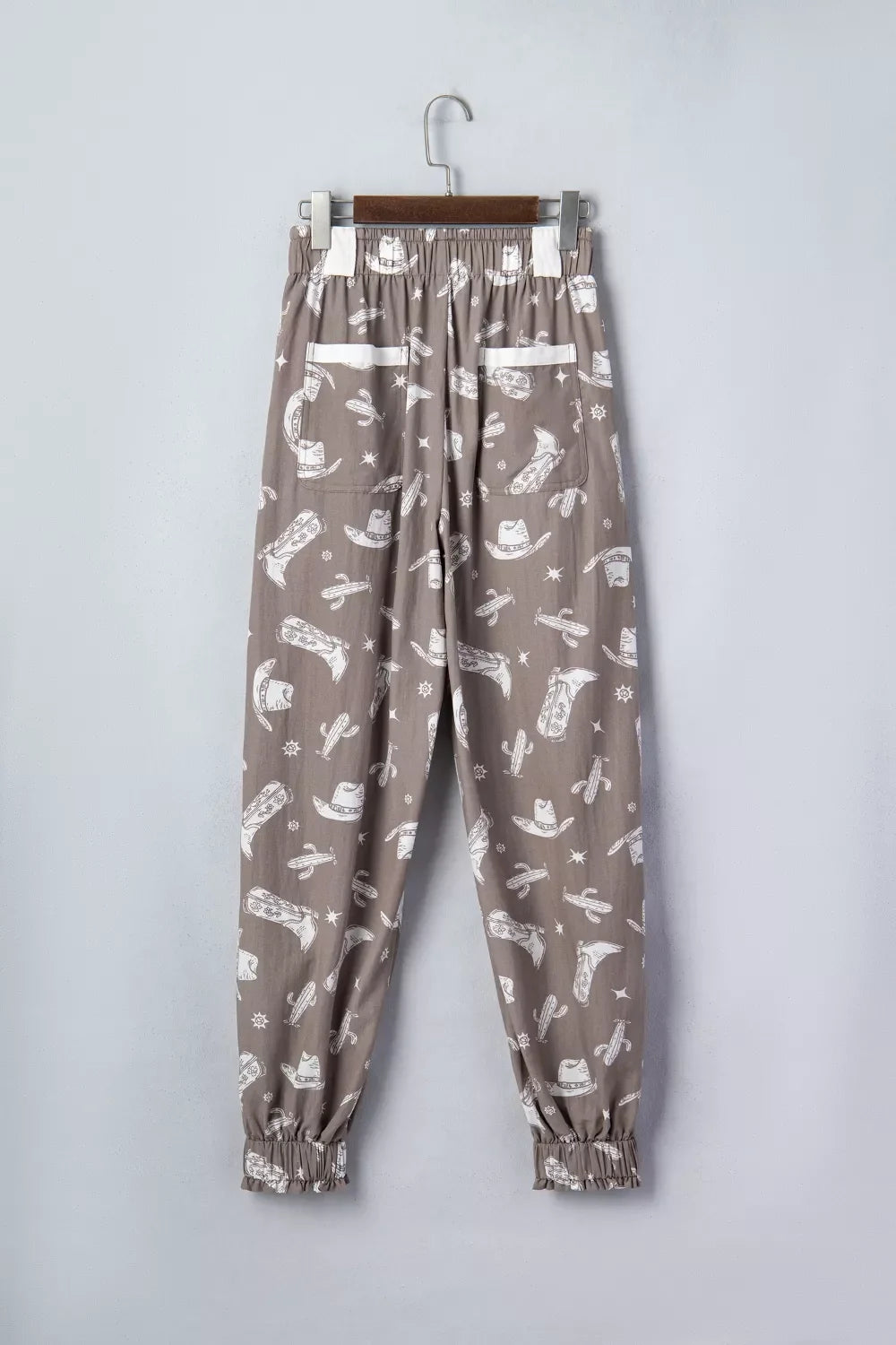 Western Cactus Cowgirl Hat Boot Printed Vintage Drawstring Jogger Pants