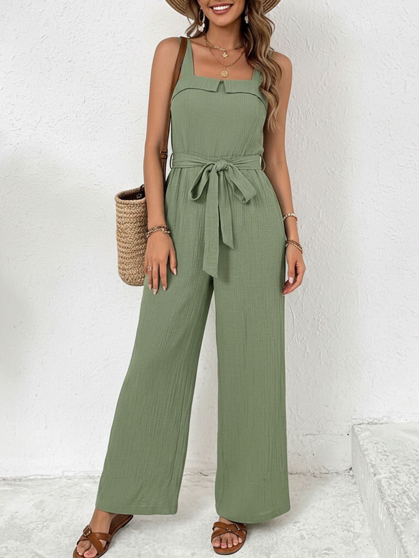 Tie Waist Wide Leg Jumpsuit