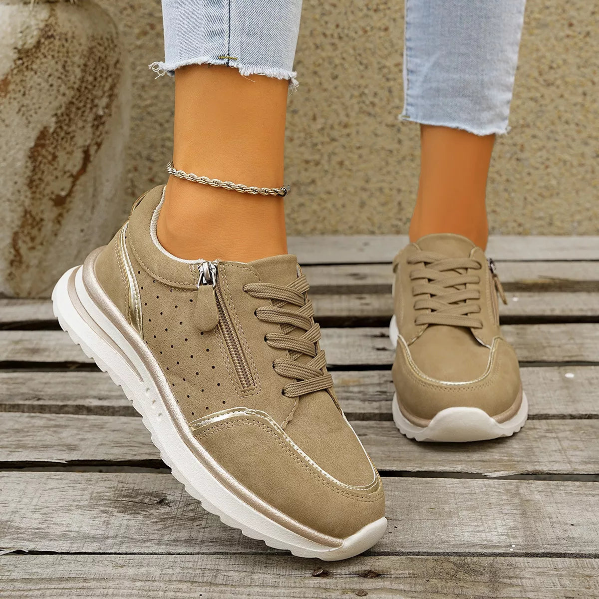 Round Toe Lace Up Sneakers