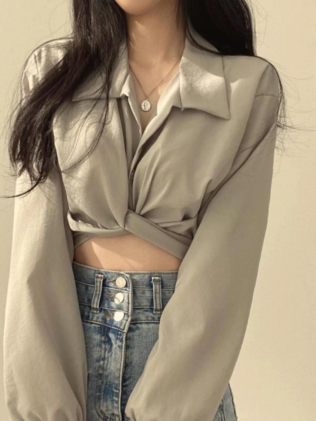 Twisted Front Long Sleeve Shirt