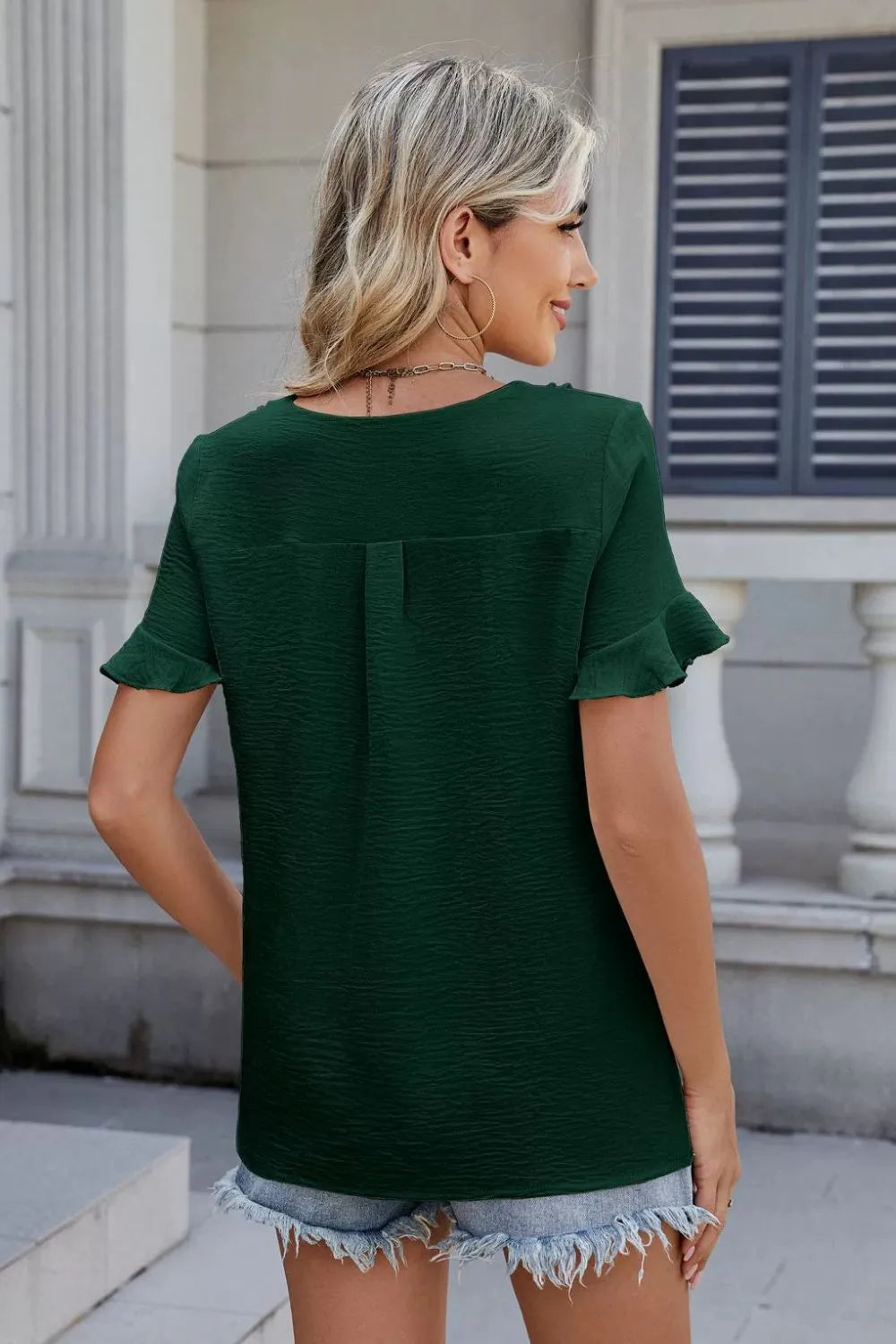 V-Neck Short Sleeve Blouse