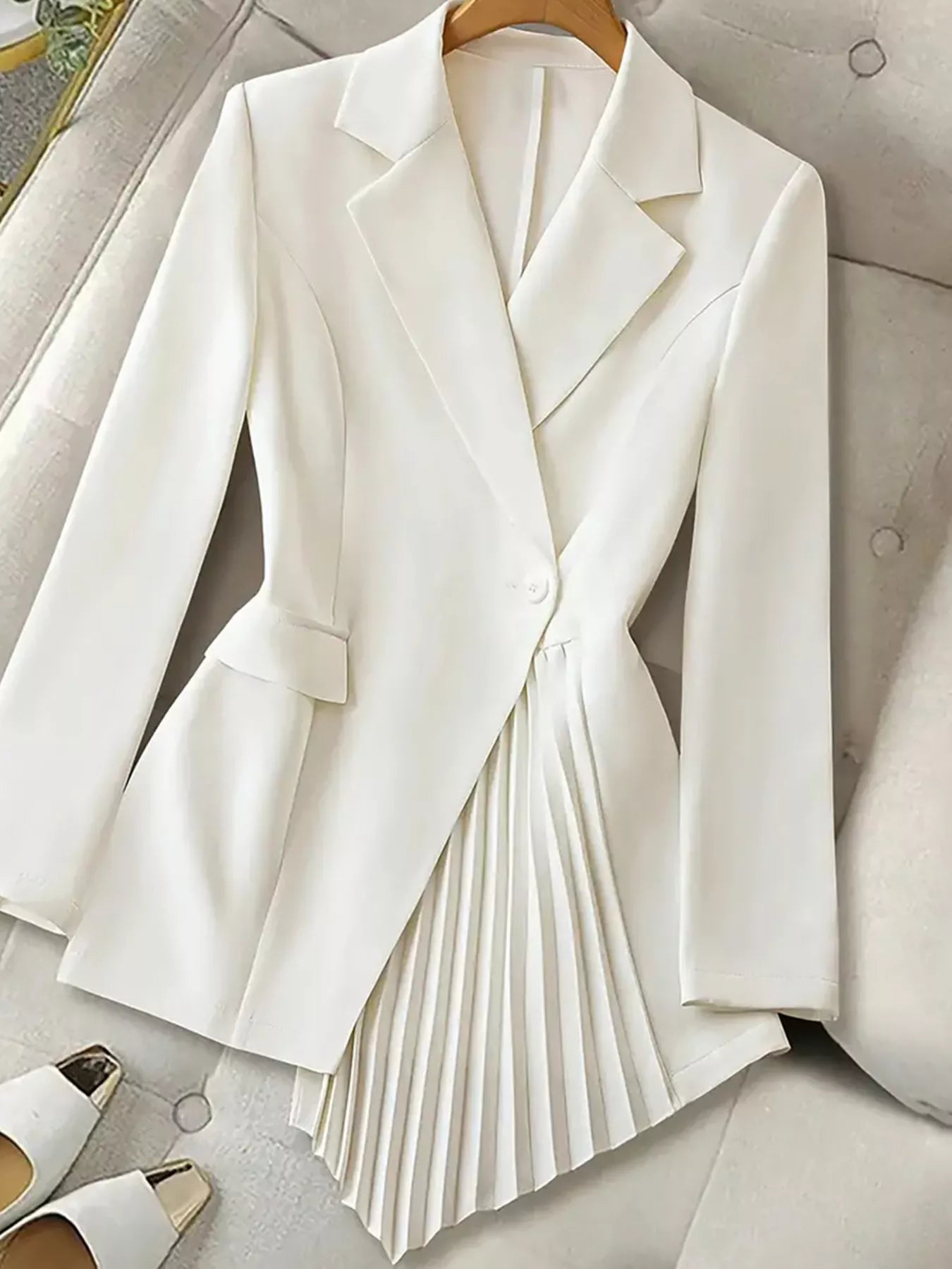 One Button Asymmetric Pleated Hem Blazer