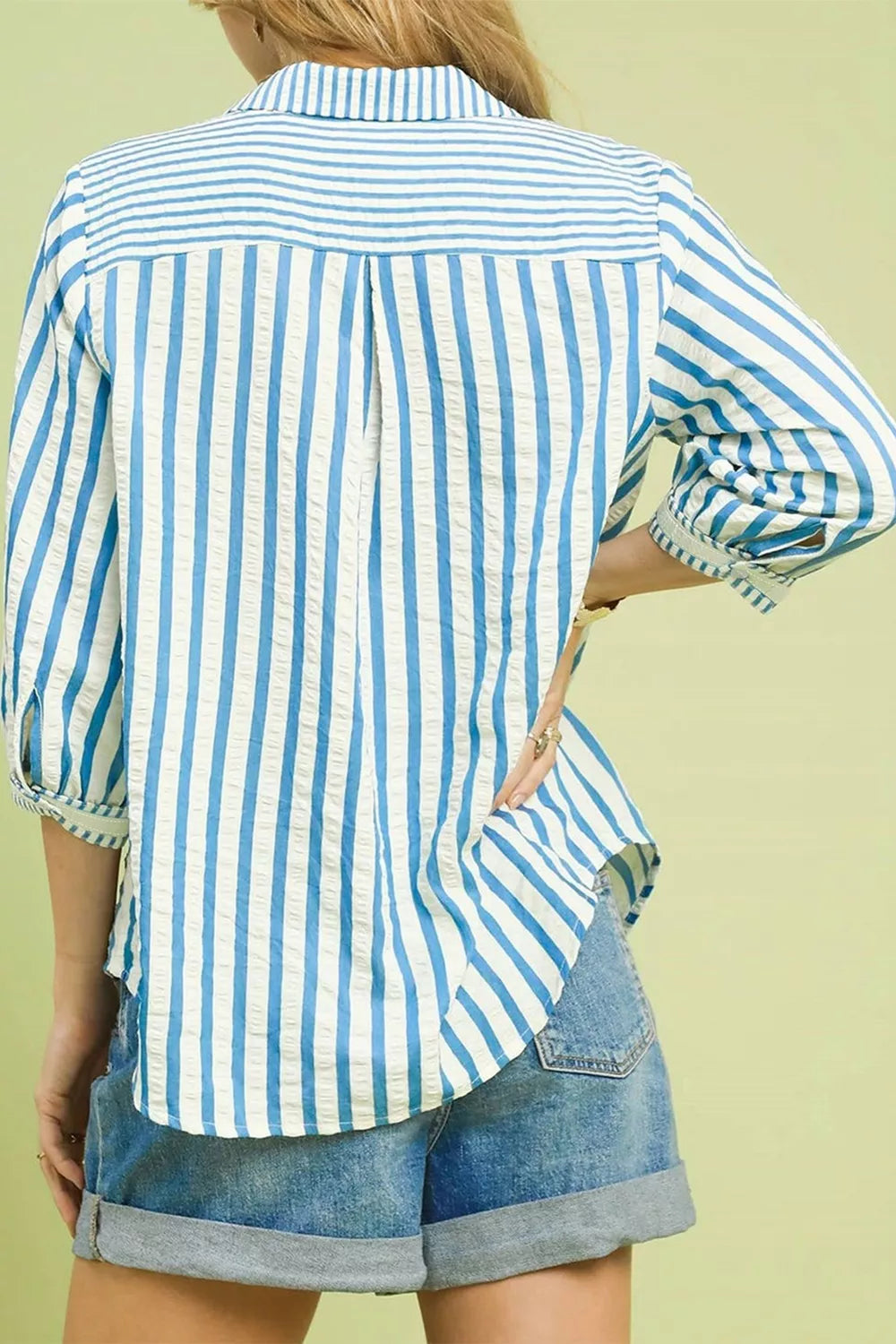 Stripe 3/4 Sleeve Collared Neck Blouse