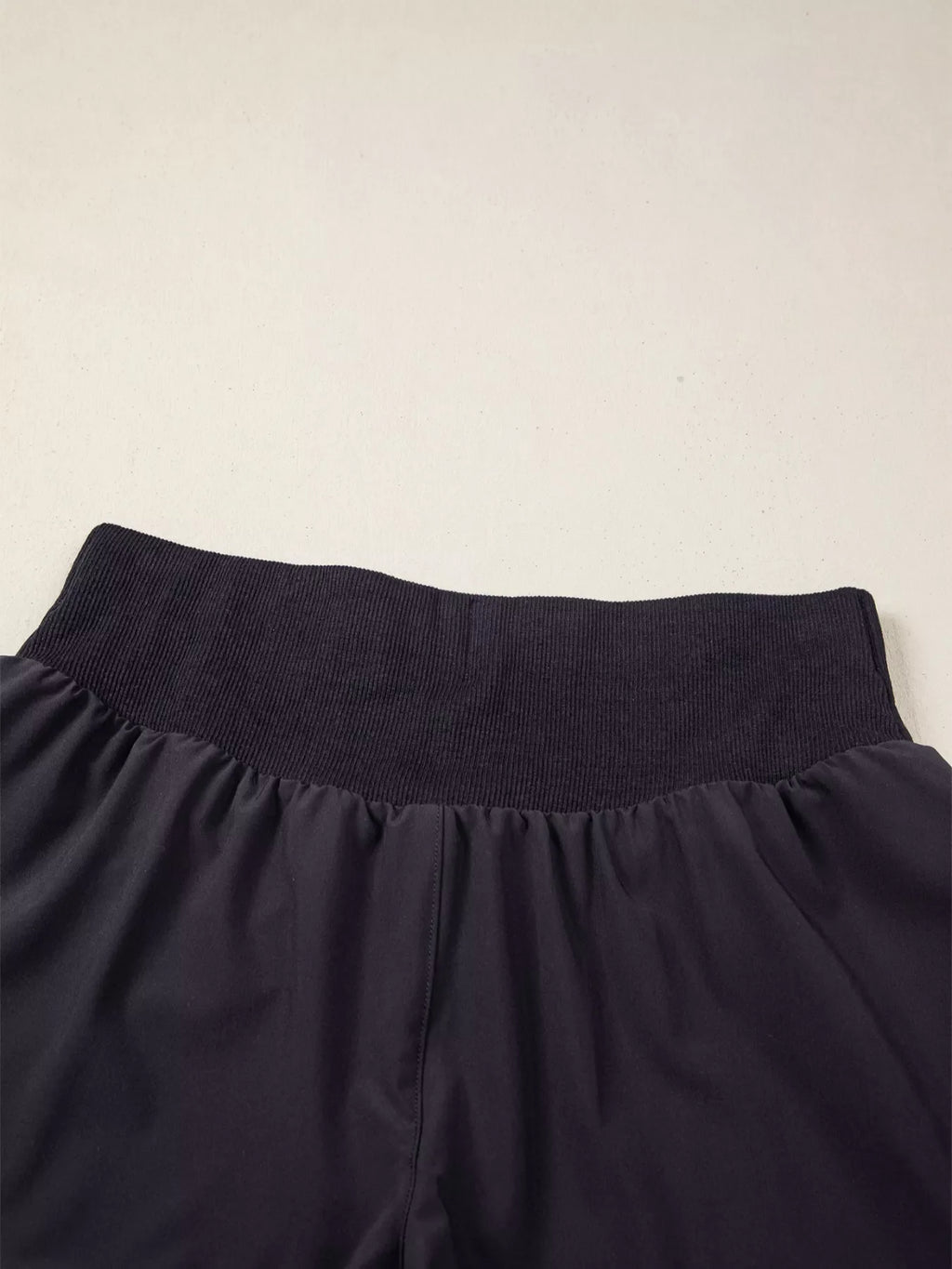 Solid Color Ribbed Patchwork High Waist Athletic Shorts