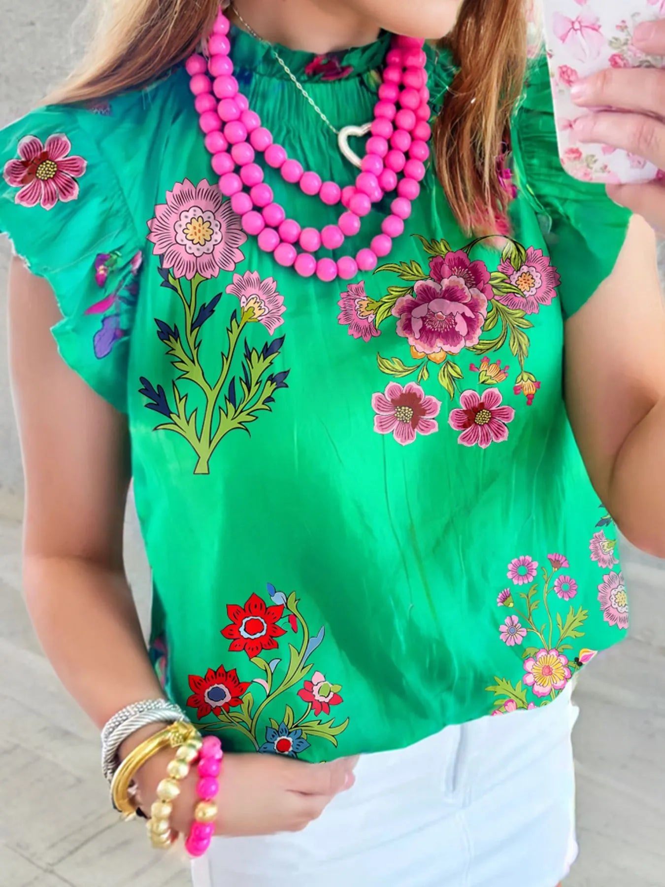 Floral Ruffle Cap Sleeve Blouse