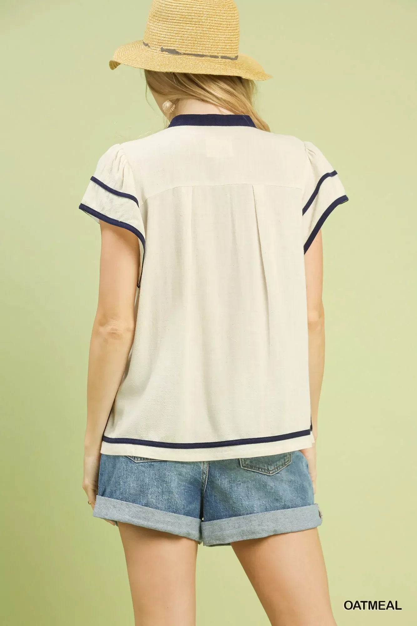 Umgee Linen Ruffle Sleeve Top