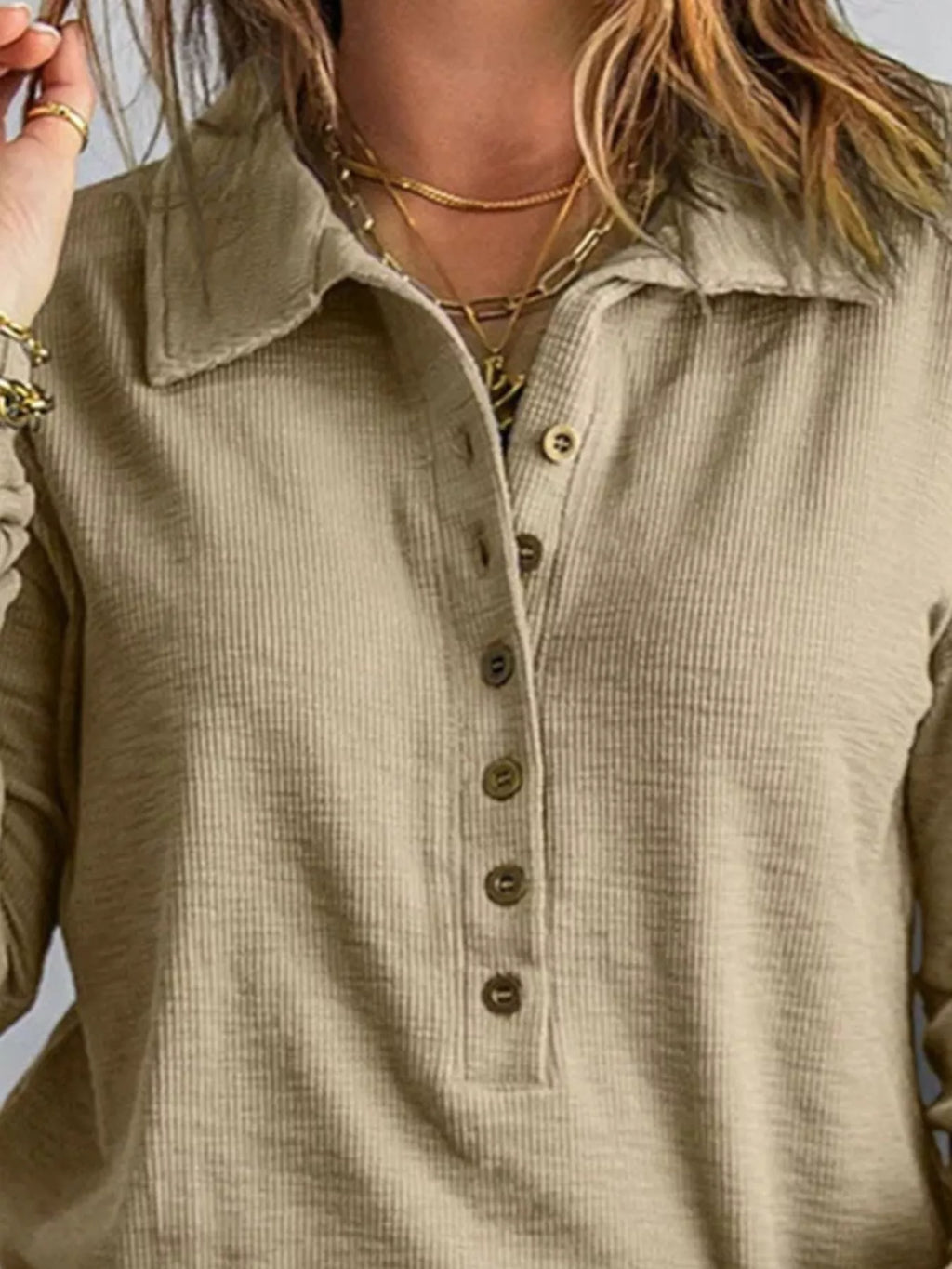 Full Size Button Detail Long Sleeve Top Plus Size