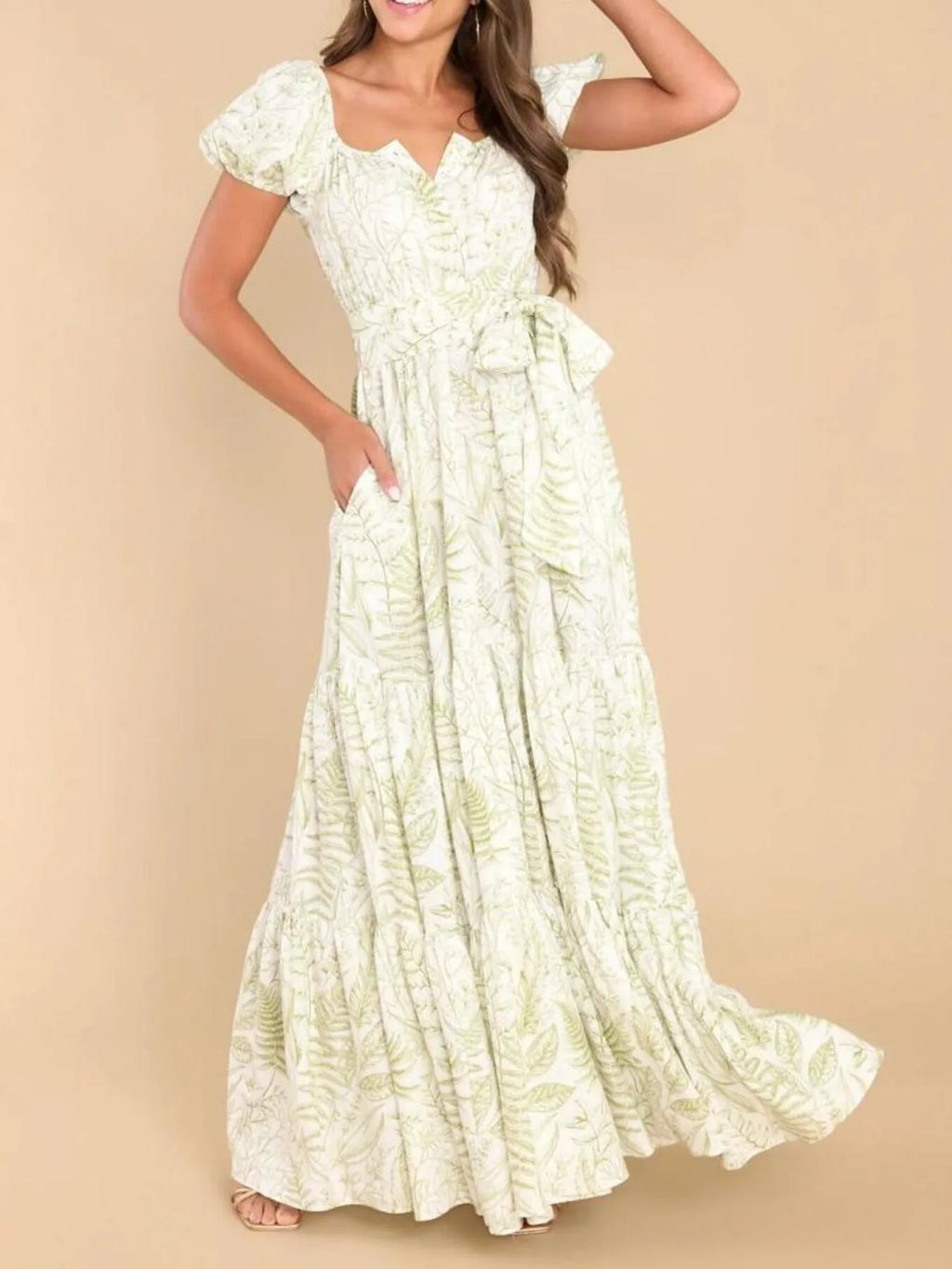 Printed Puff Sleeve Maxi Dress
