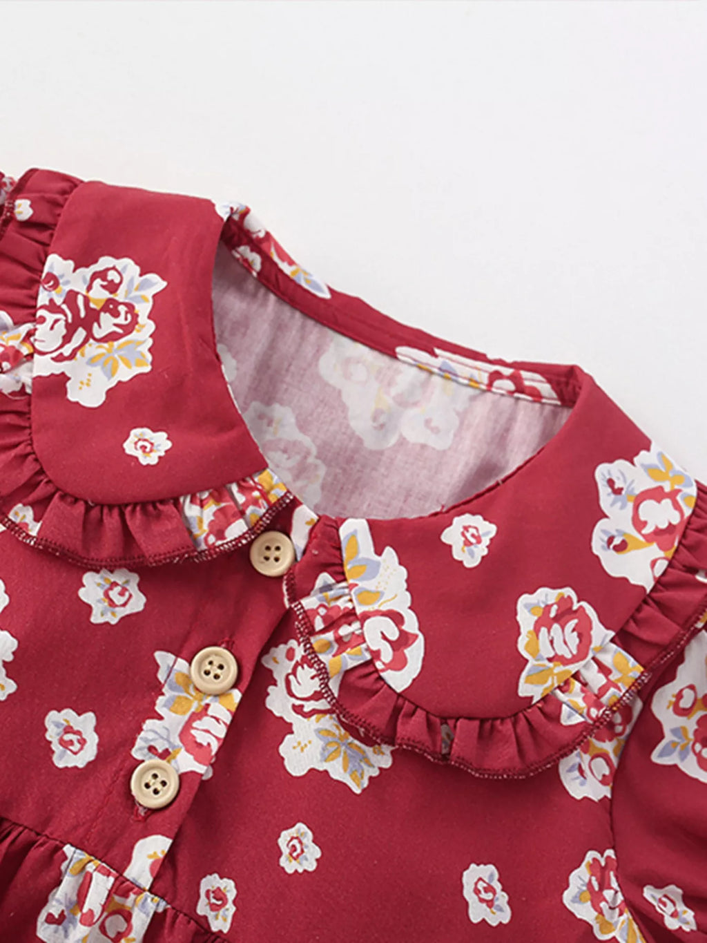 Children's Floral Print Ruffle Collar Button-Front Dress