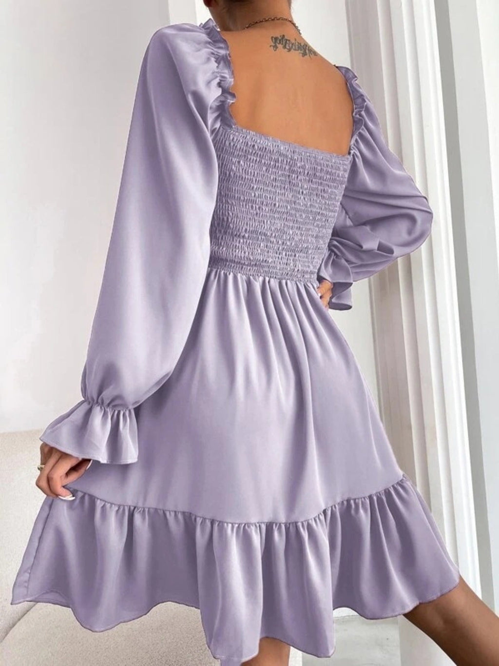 Smocked Flounce Sleeve Mini Dress