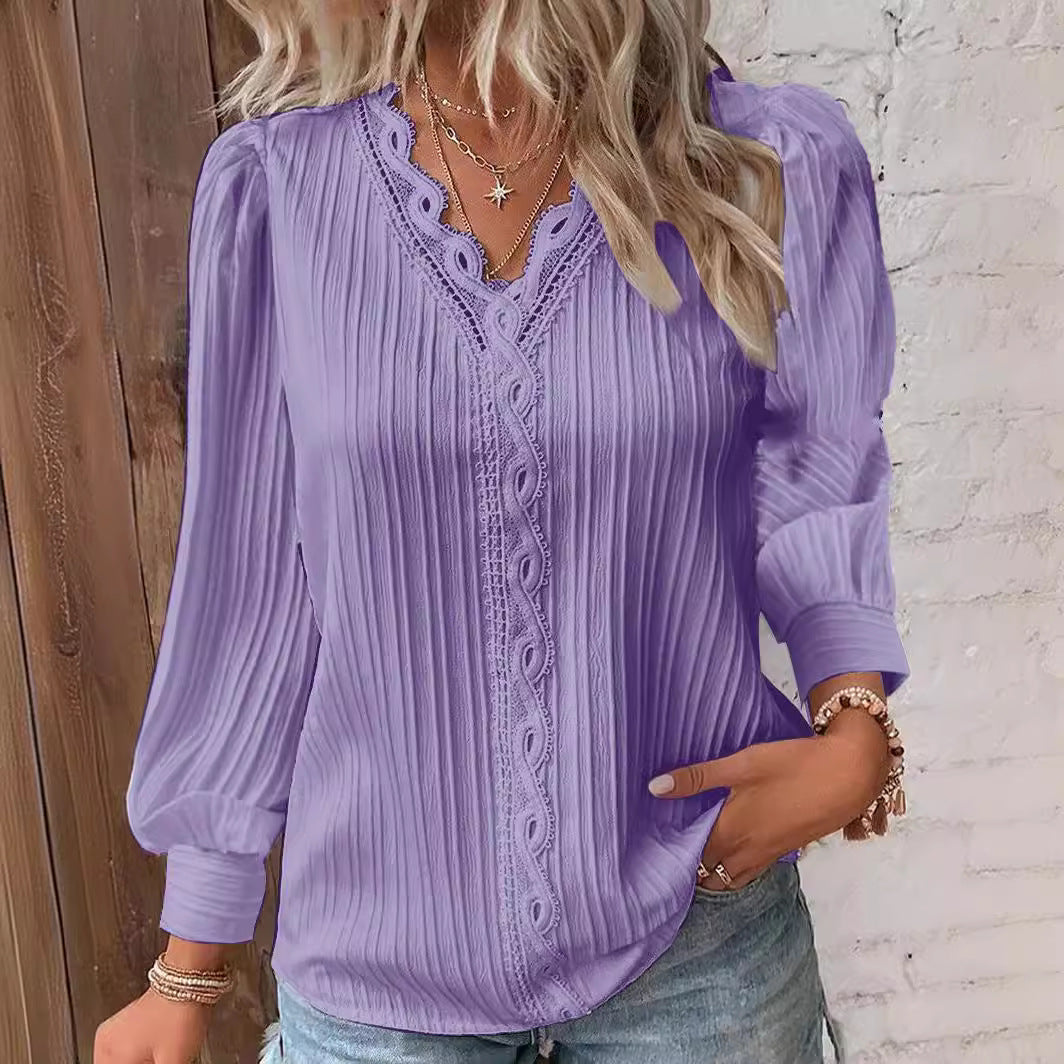 Women’s Lace-Trim V-Neck Blouse