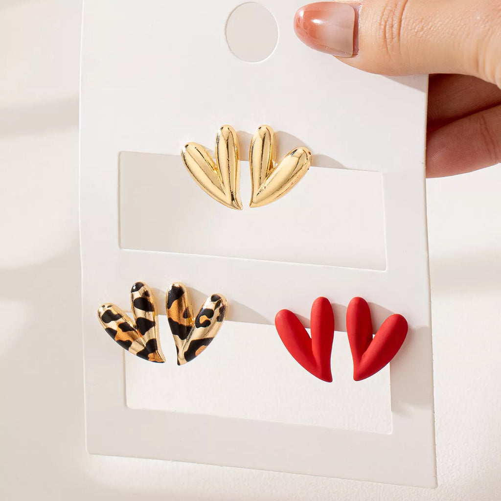 4 Pair Heart Stud Earrings
