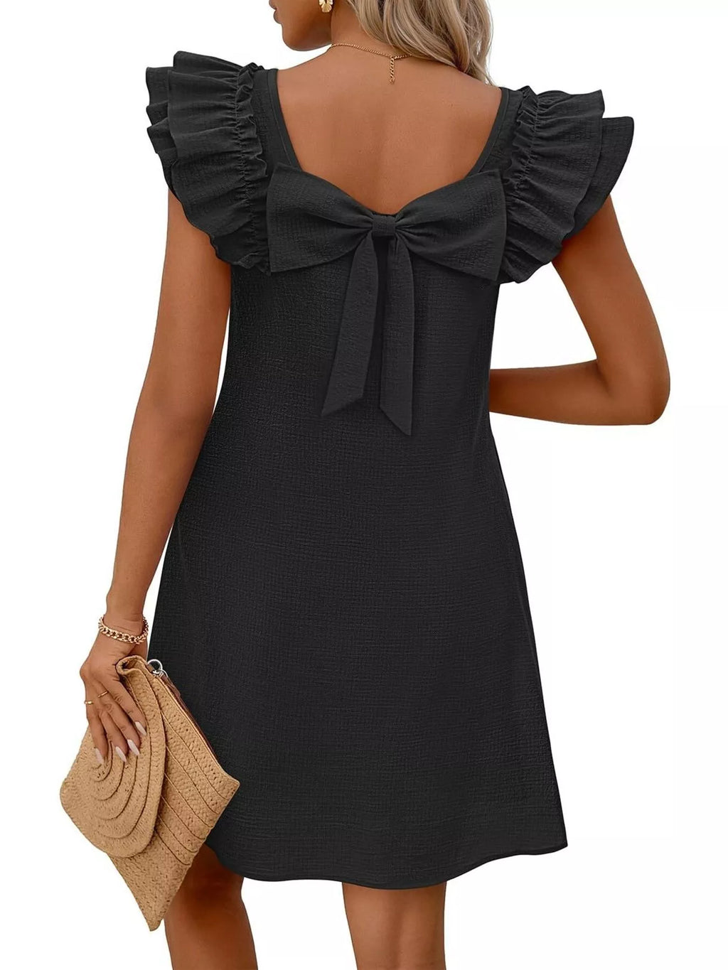 Ruffled Sleeve Square Neck Casual Dress