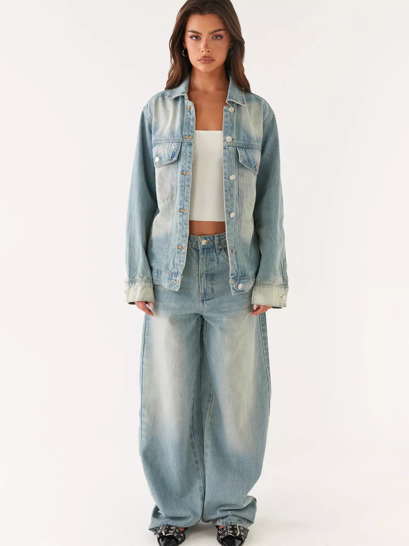 Button Up Denim Jacket and Jeans Set