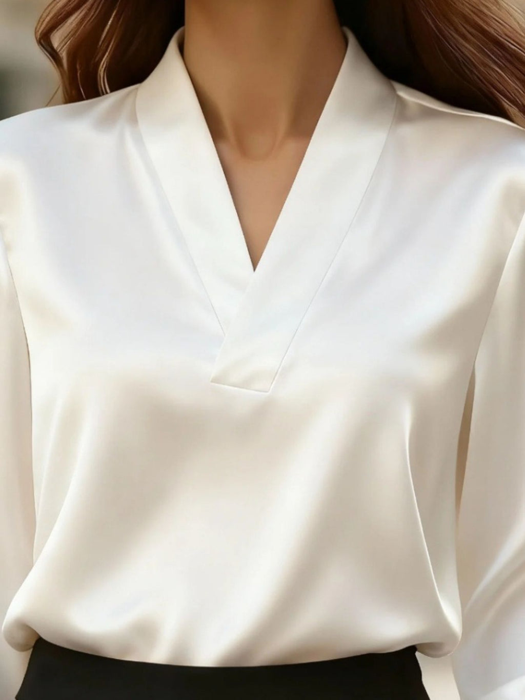 Satin V-Neck Long Sleeve Blouse