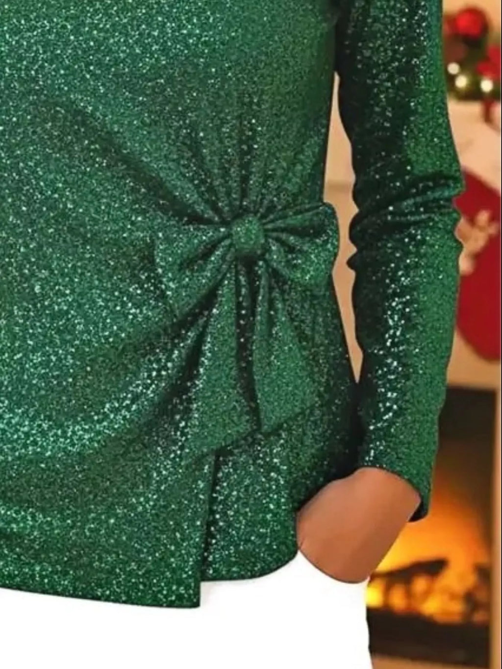 Full Size Sequin Bow-Knot Long Sleeve Top Plus Size