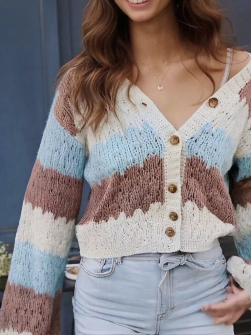 Color Block Button Up Cardigan