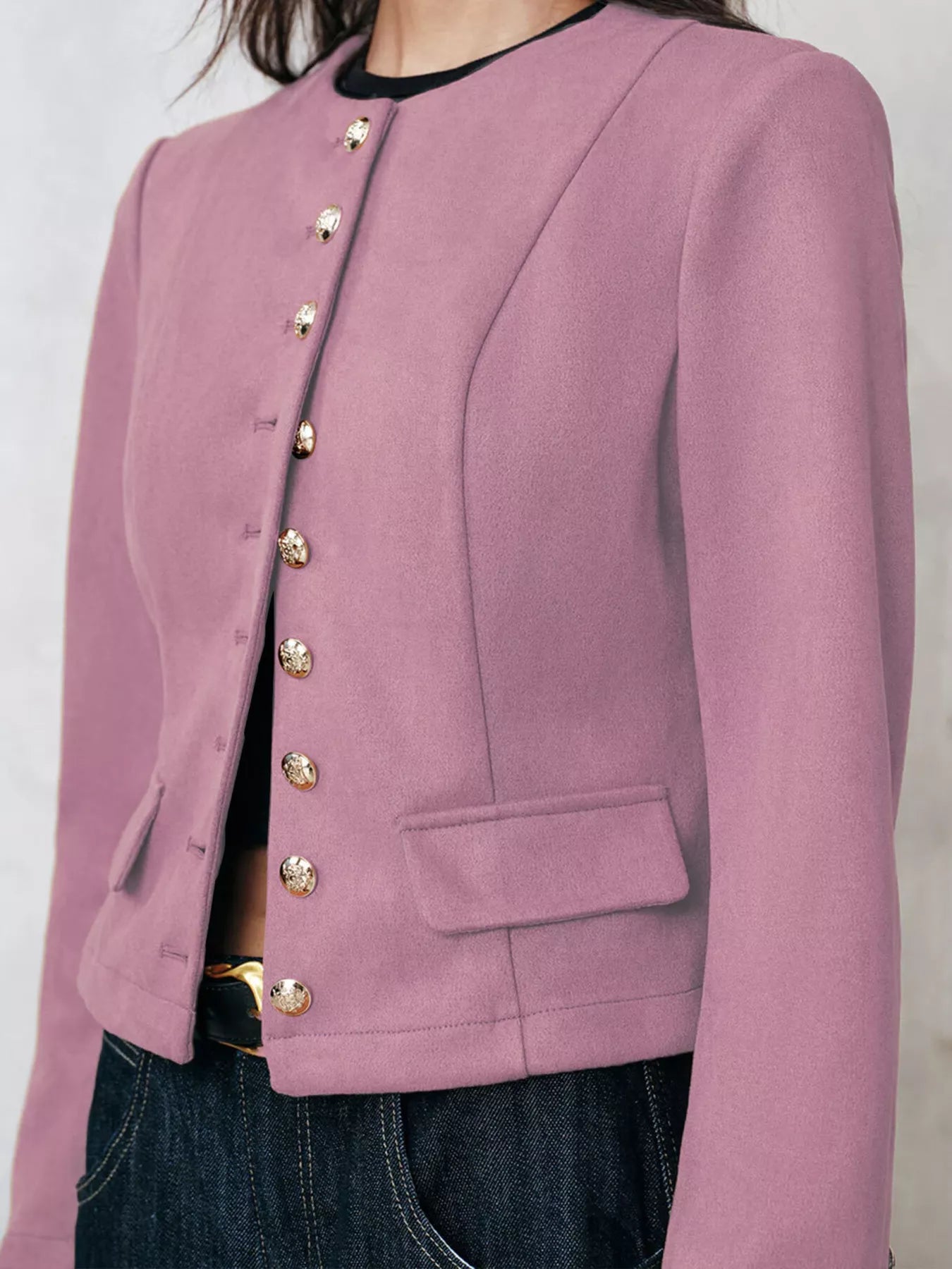 Round Neck Button Up Blazer