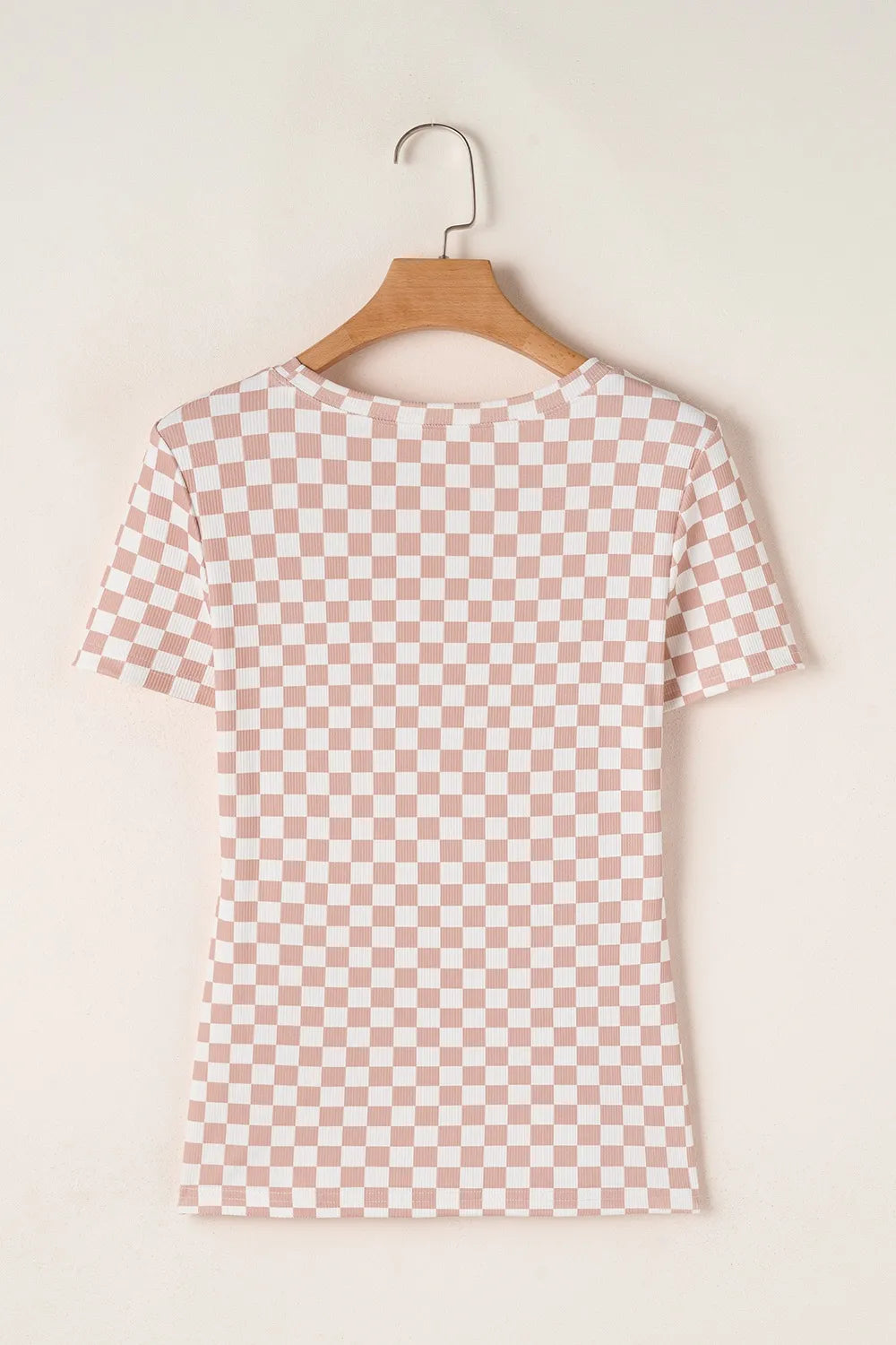 Checkered Ribbed Slim Fit Crew Neck T Shirt