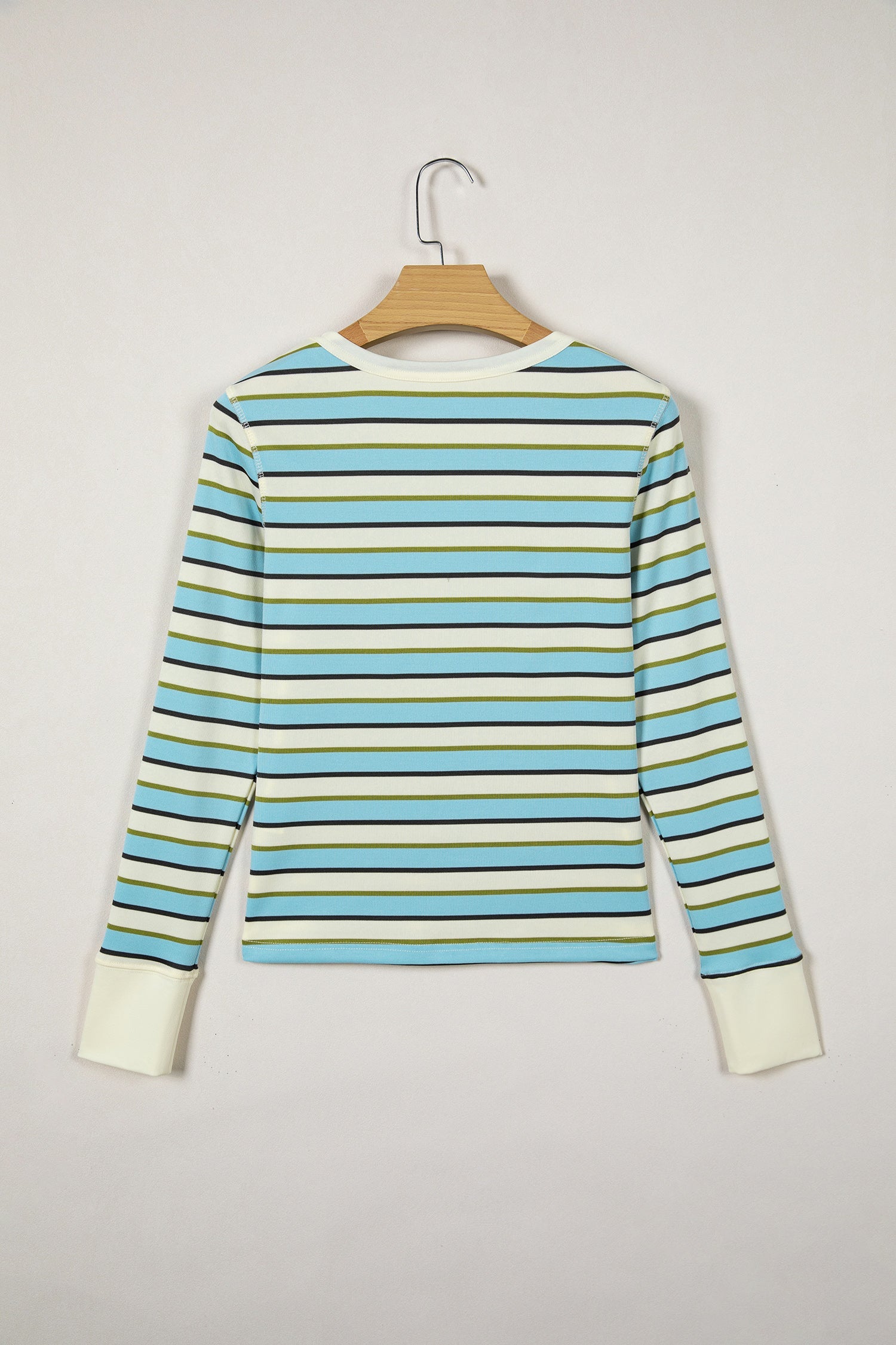 Stripe Round Neck Ribbed Knit Long Sleeve Top