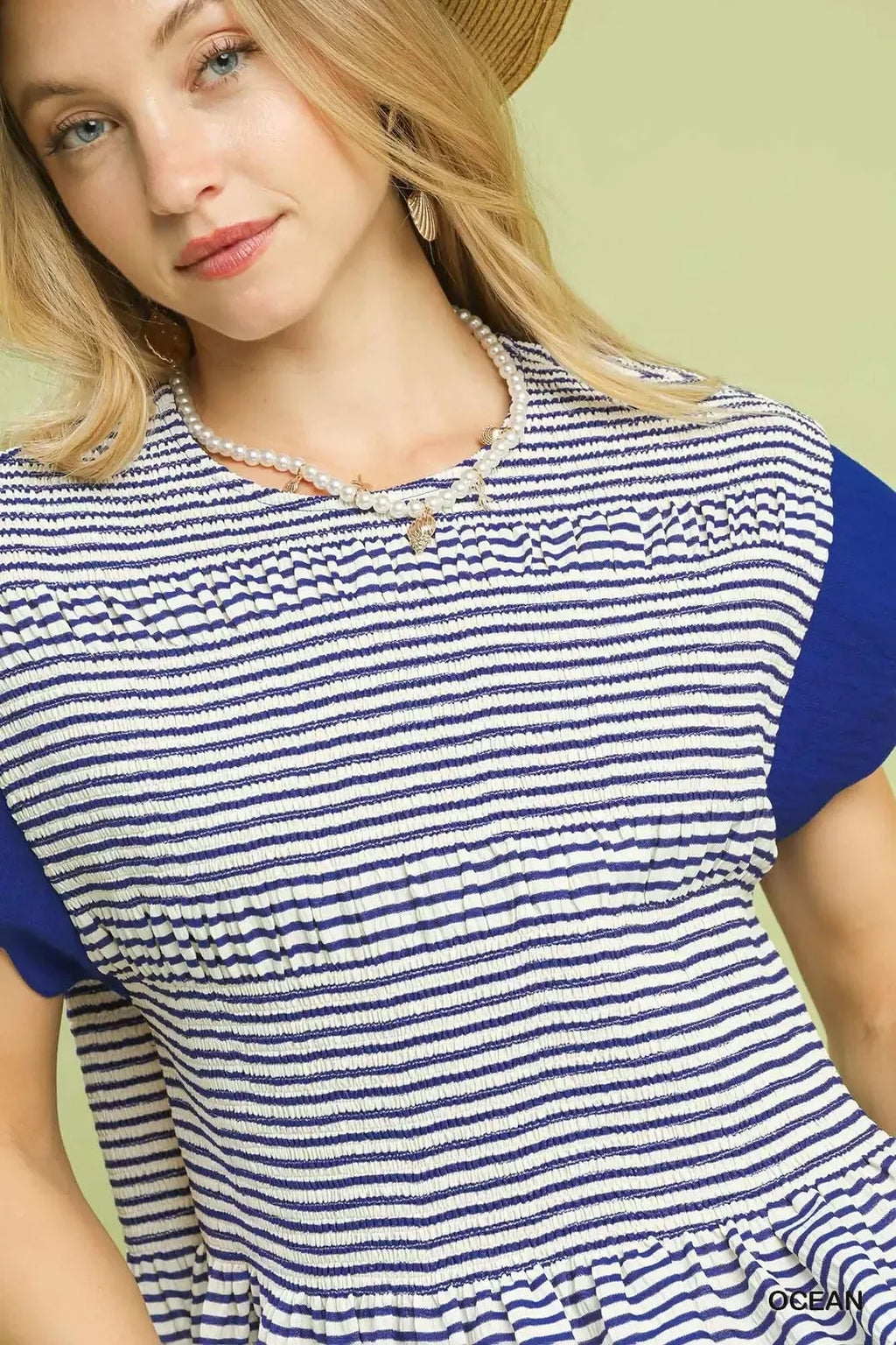 Umgee Stripe Ruffle Sleeve Peplum Top