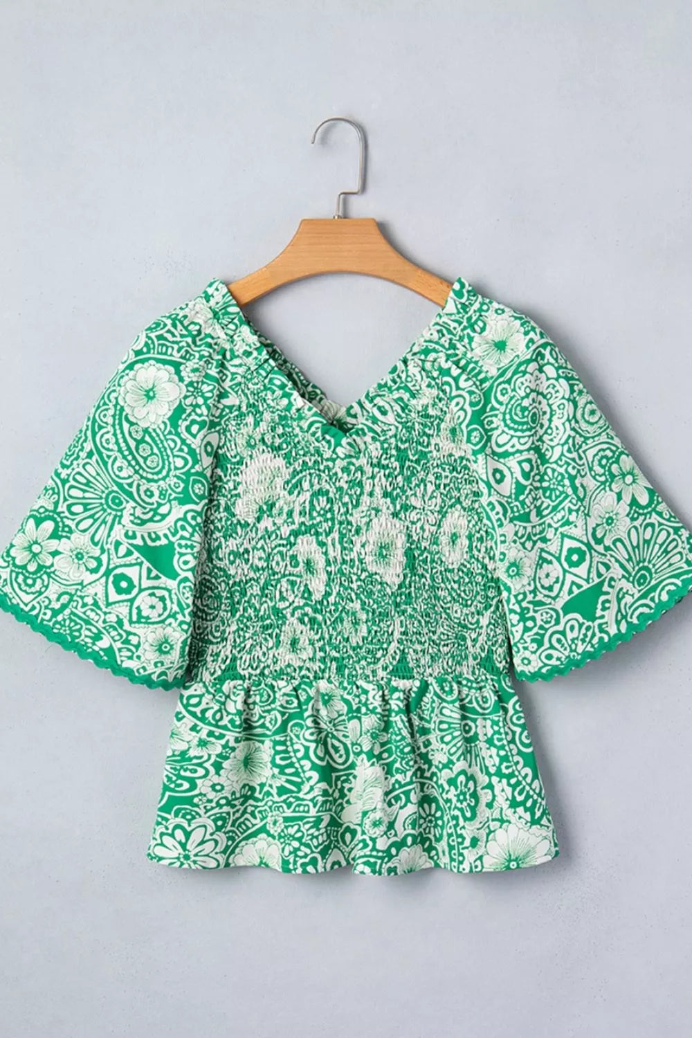 Flirty Floral Smocked V Neck Blouse