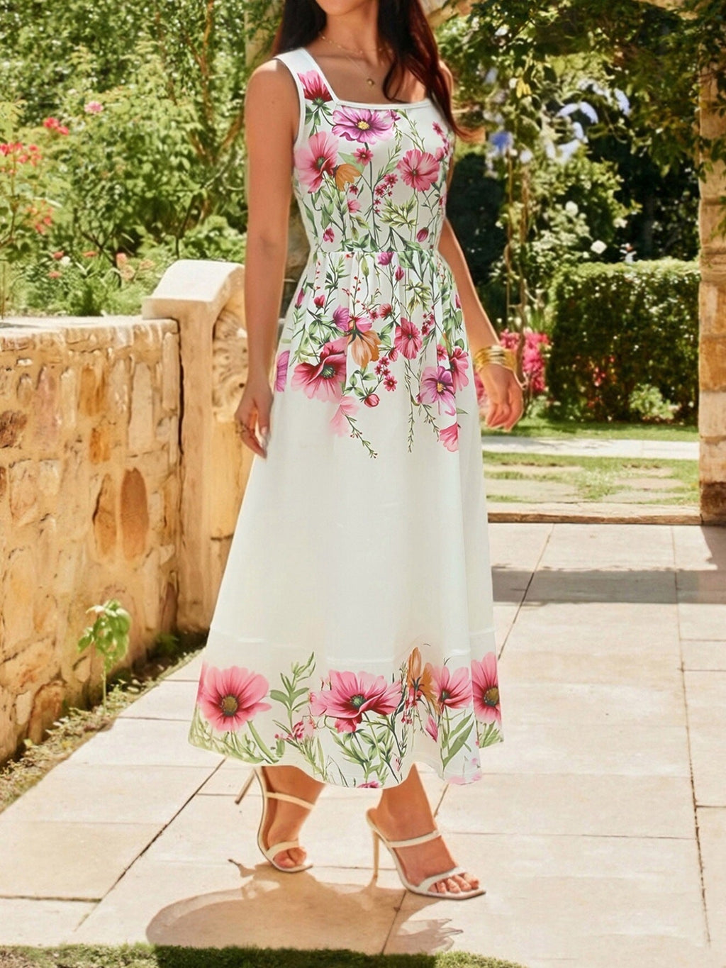 Floral Print Square Neck Dress