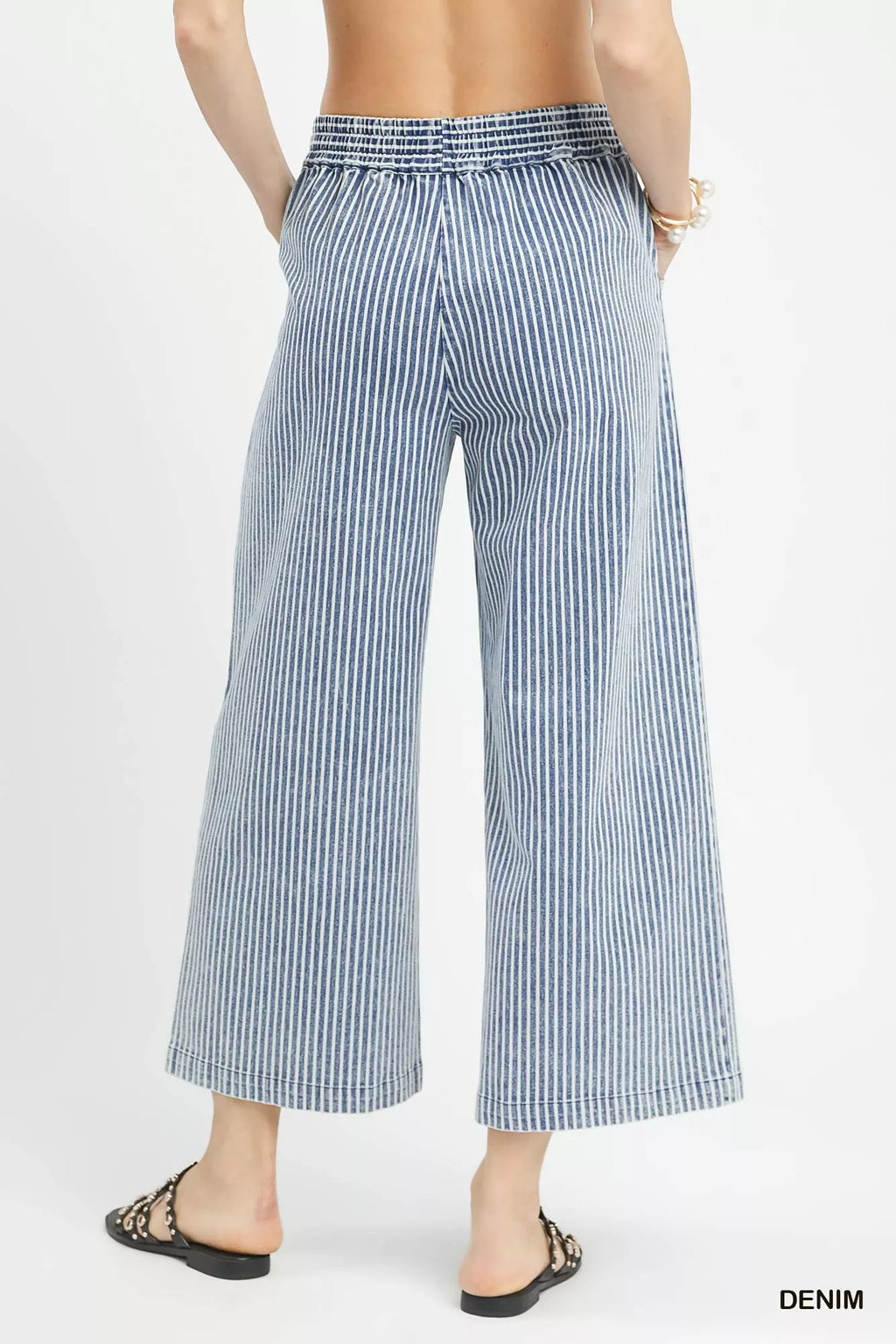 Umgee Stone Wash Stripe Wide-Leg Pants