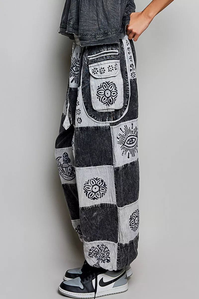 POL Drawstring High-Rise Patchwork Jogger Pants