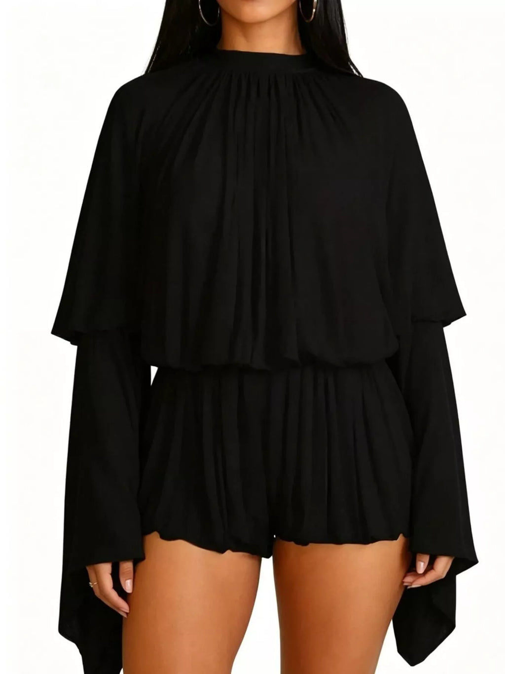 Pleated Long Sleeve Top and Skirt Set