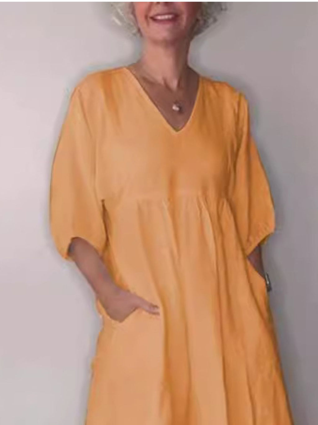 Full Size V-Neck Loose Fit Midi Dress with Pockets Plus Size
