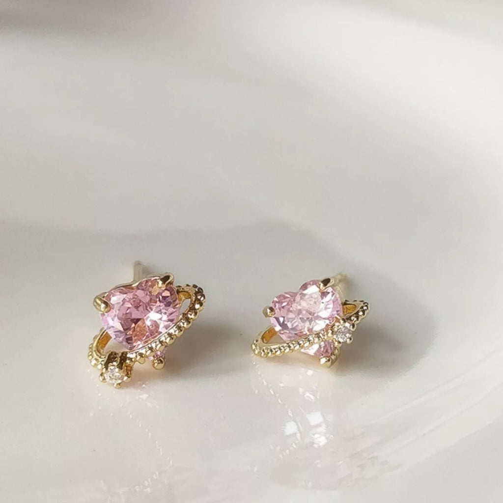 Heart Planet Stud Earrings