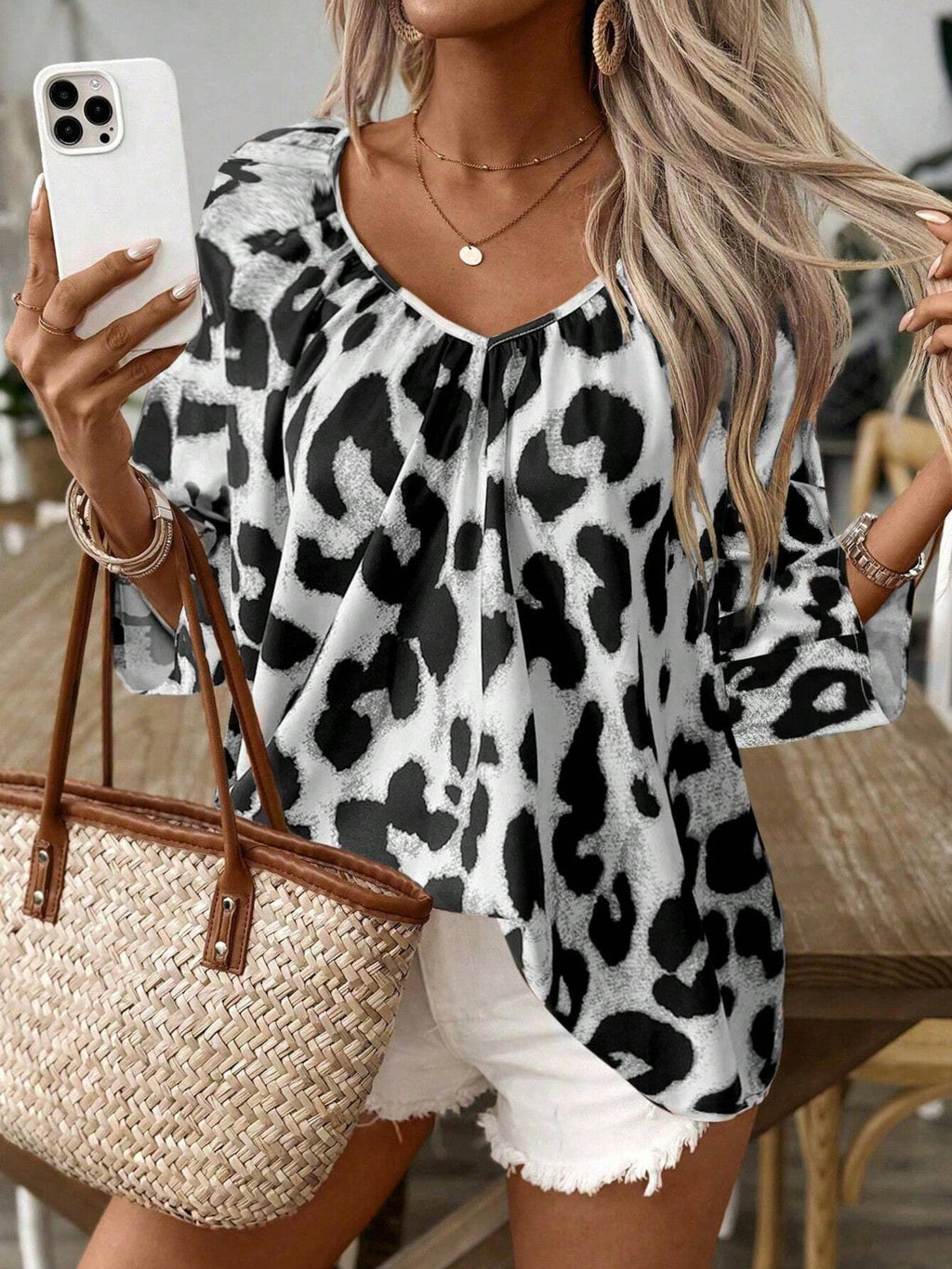 Leopard Print V-Neck Blouse