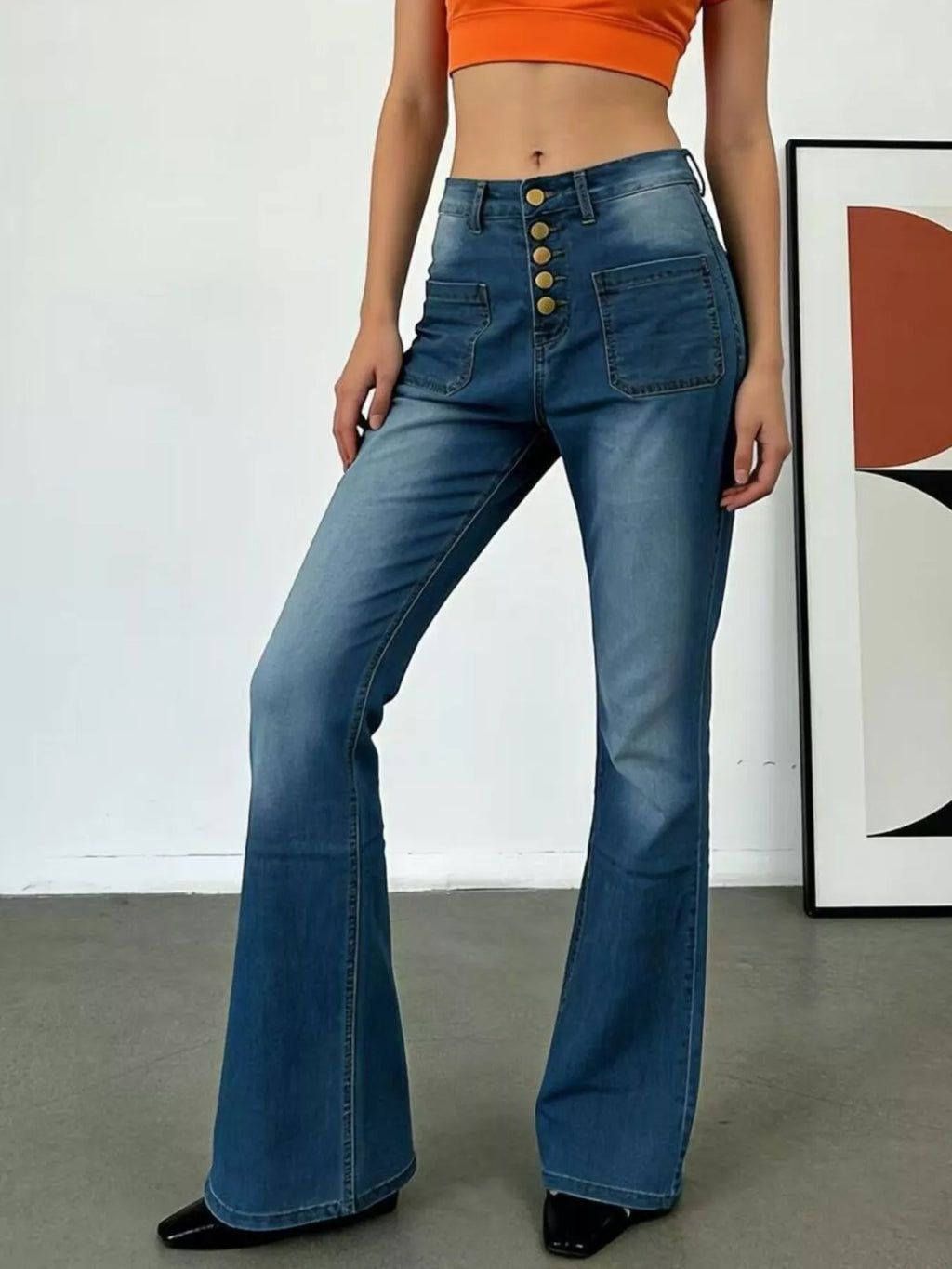 Full Size High-Waisted Button-Fly Flare Jeans Plus Size