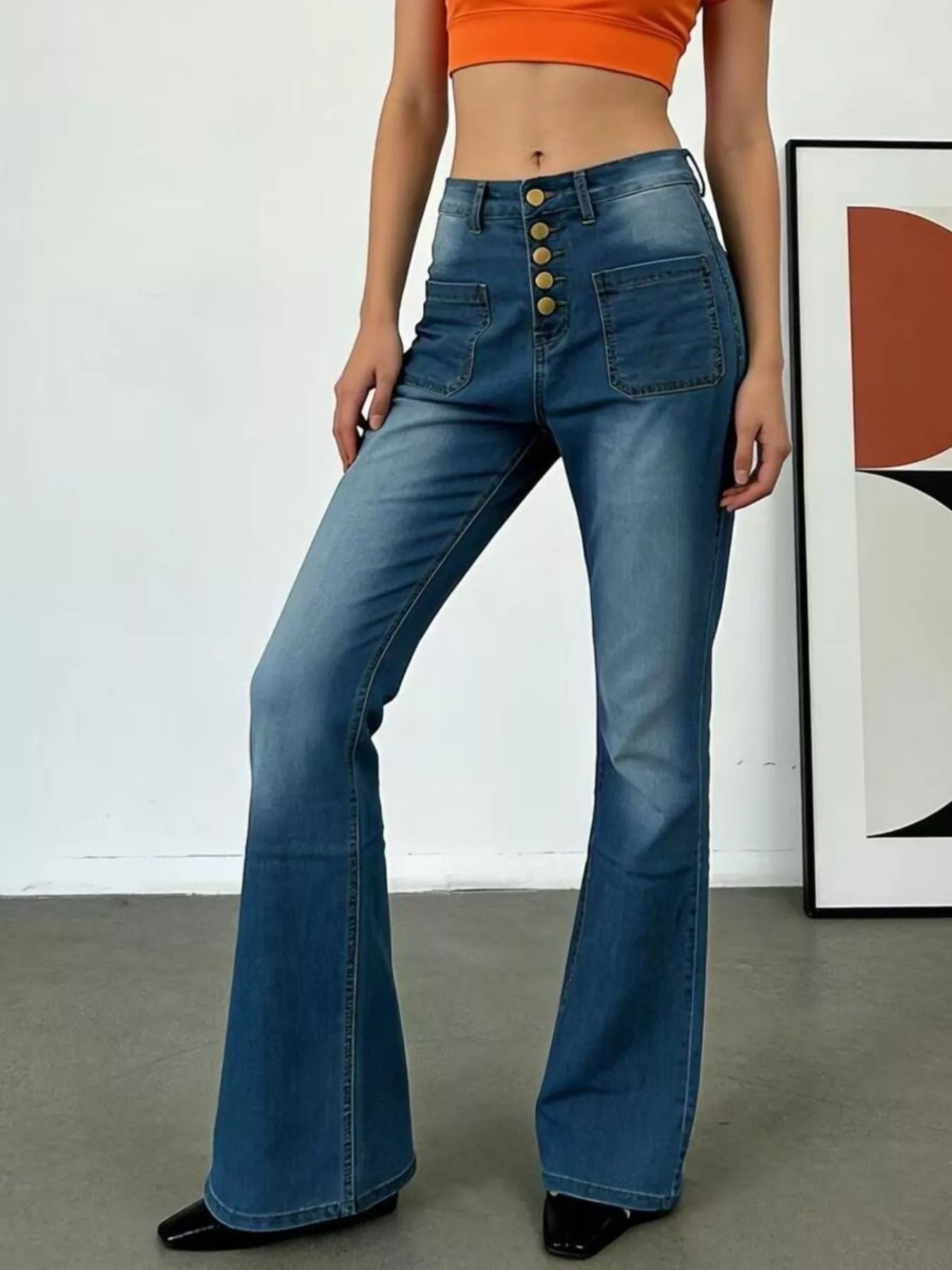 Full Size High-Waisted Button-Fly Flare Jeans Plus Size