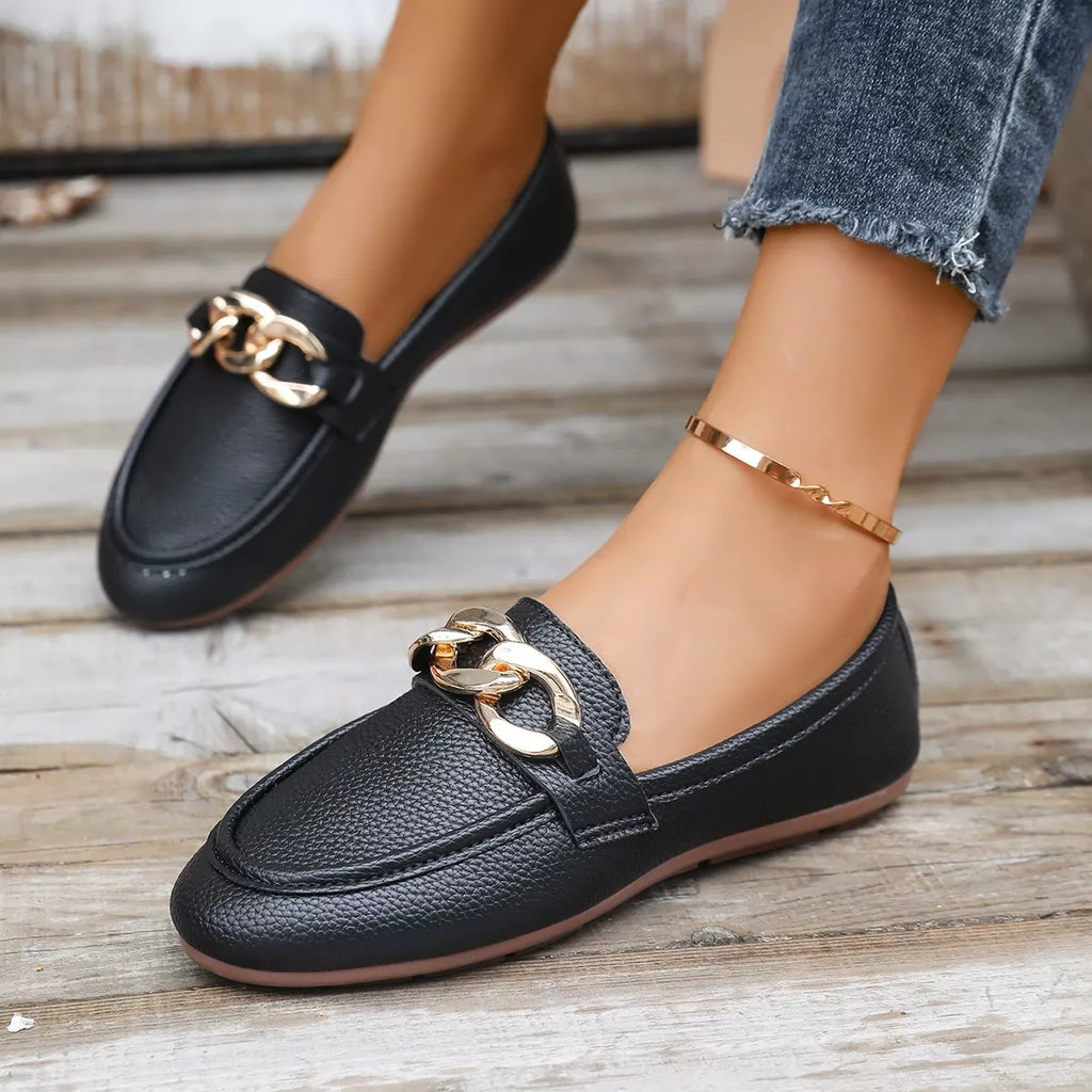 Buckle Decor Round Toe Slip-Ons