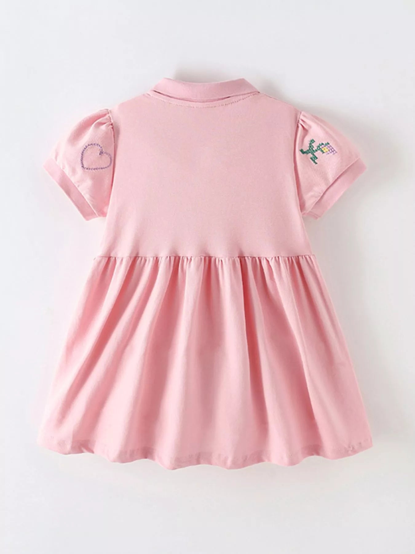 Children's Embroidered Polo Collar Short Sleeve Dress